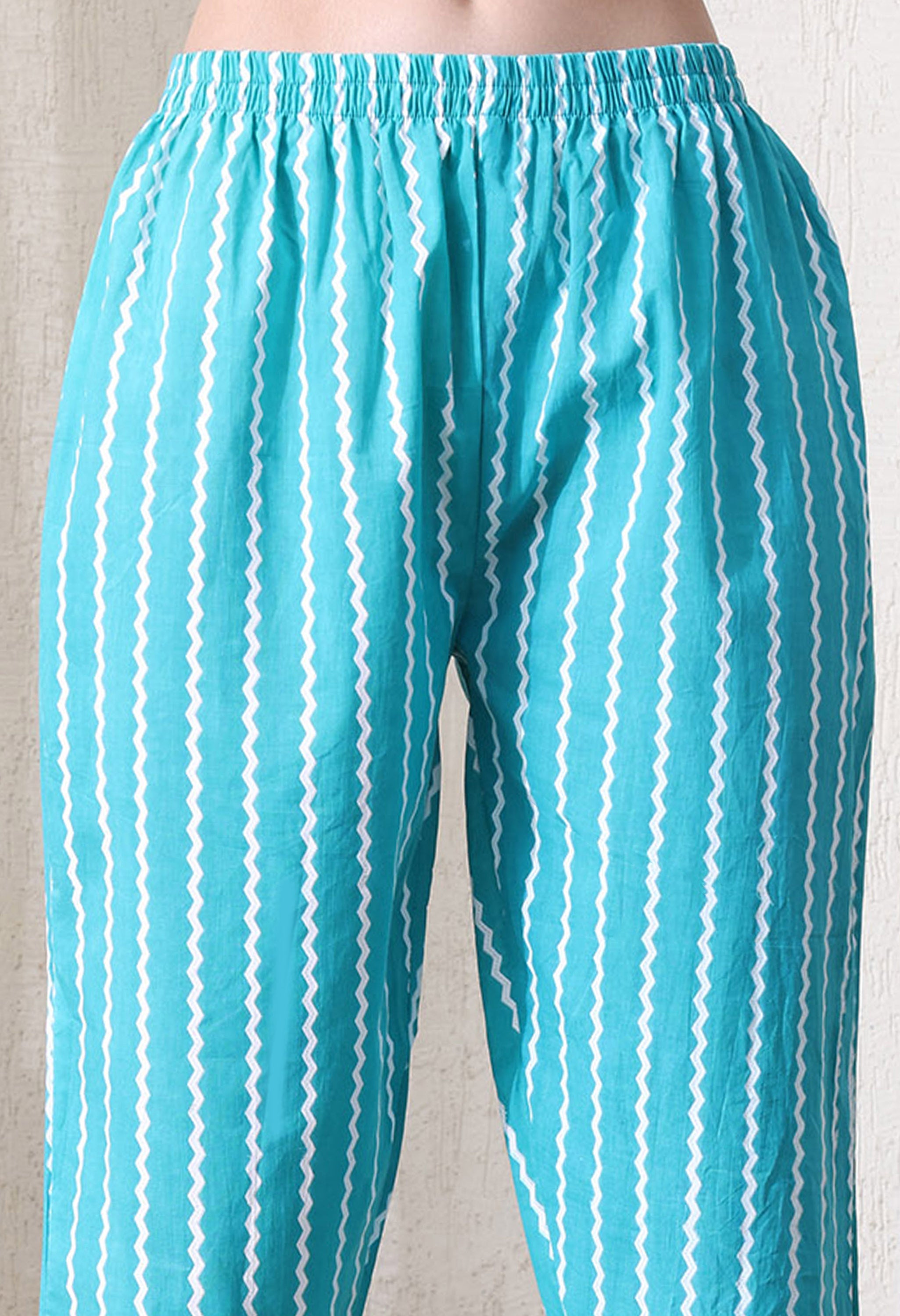 MEERA FAB Women's Pure Cotton V-Neck Anarkali Printed Kurta with Palazzo & Dupatta