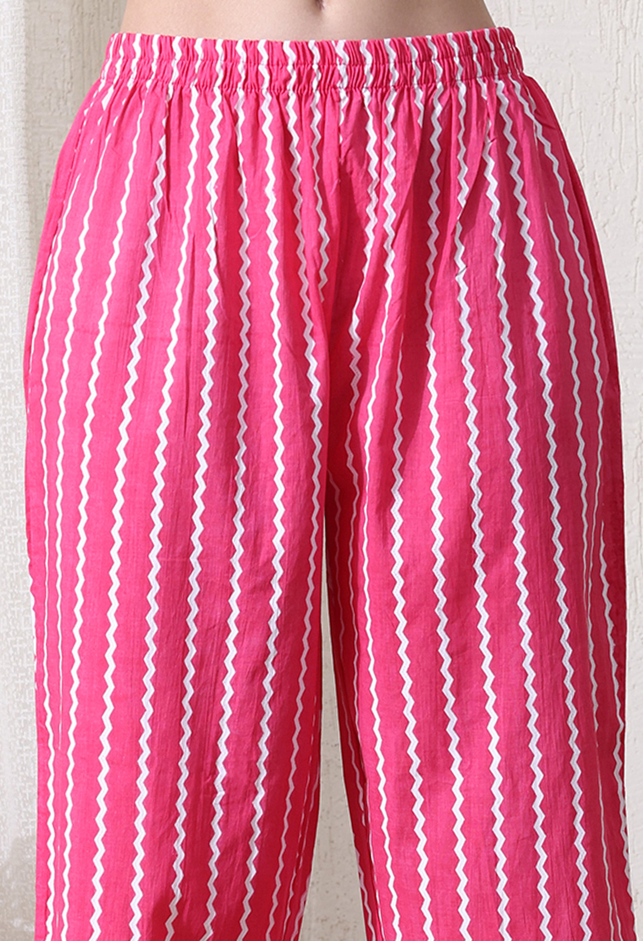 MEERA FAB Women's Pure Cotton V-Neck Anarkali Printed Kurta with Palazzo & Dupatta