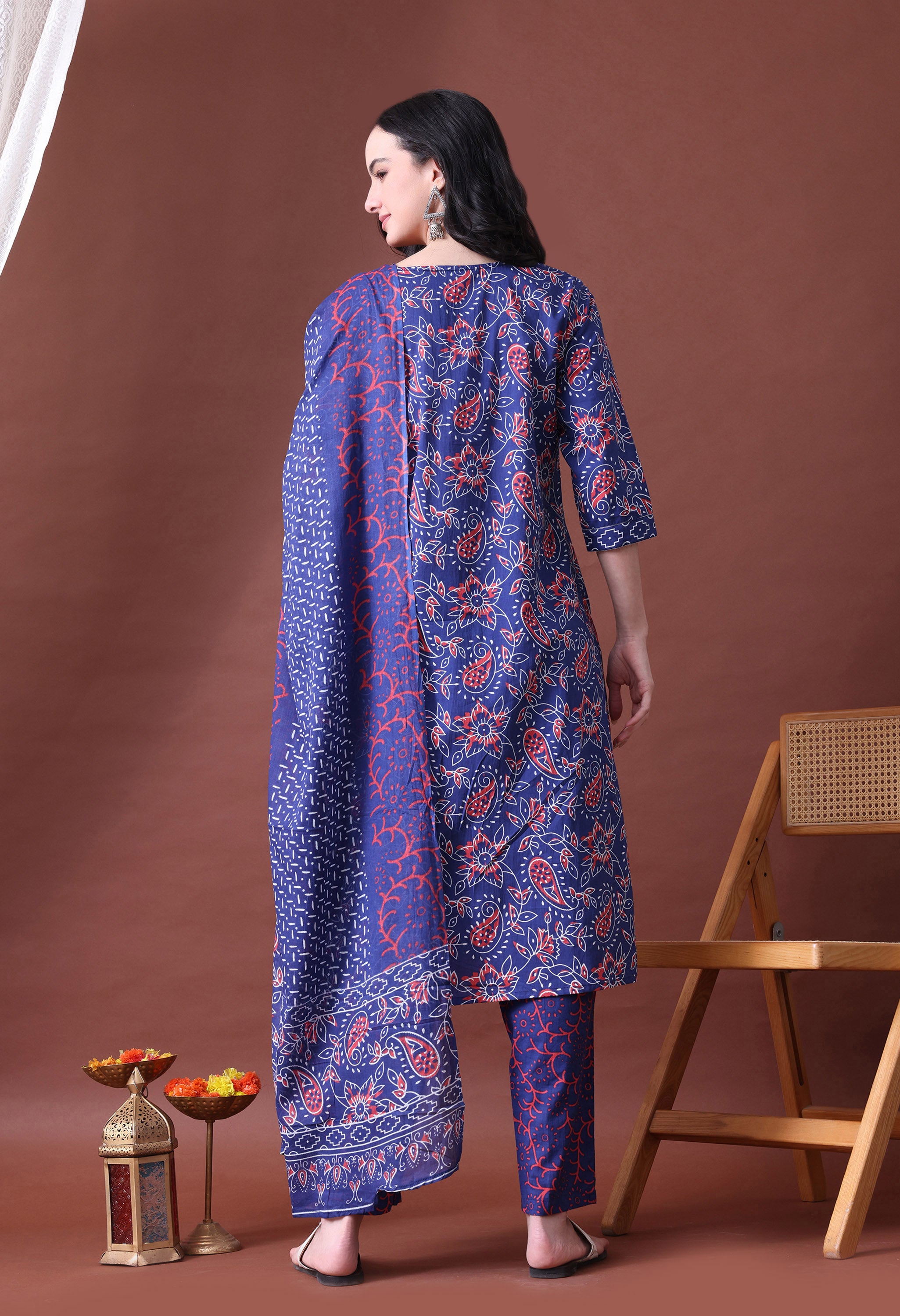 MEERA FAB Women's Pure Cotton Floral Printed Kurta with Palazzo & Dupatta