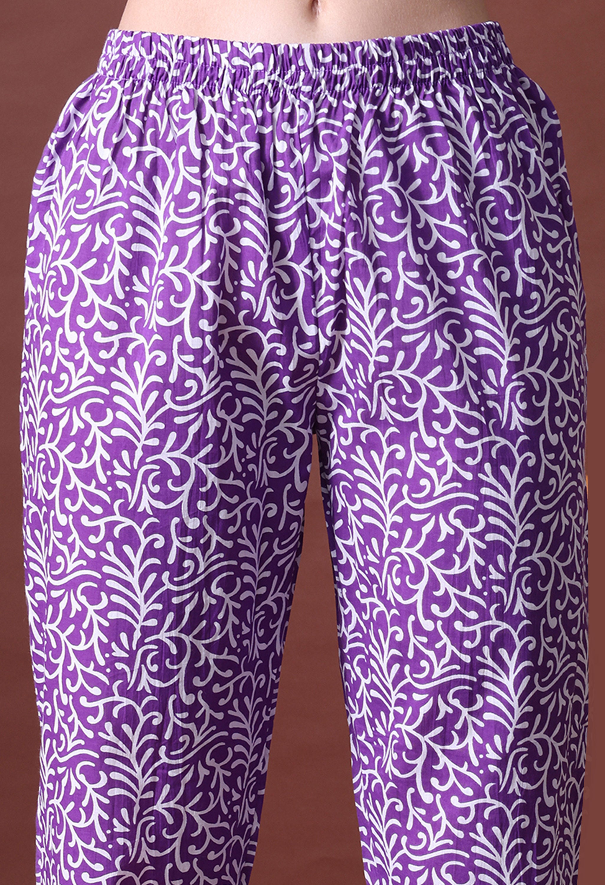 MEERA FAB Women's Cotton Printed Straight Kurta with Palazzo & Dupatta Set