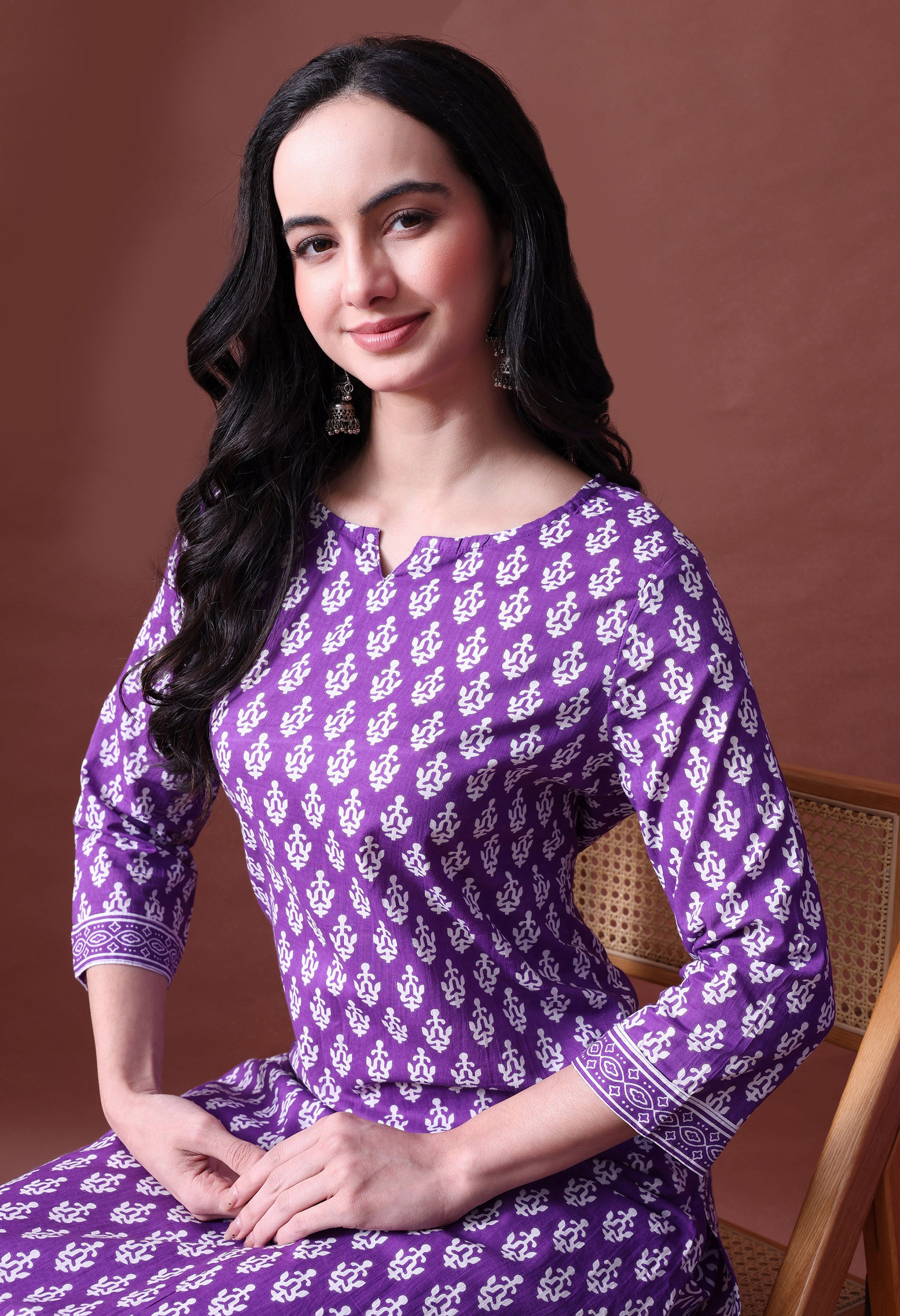 MEERA FAB Women's Cotton Printed Straight Kurta with Palazzo & Dupatta Set