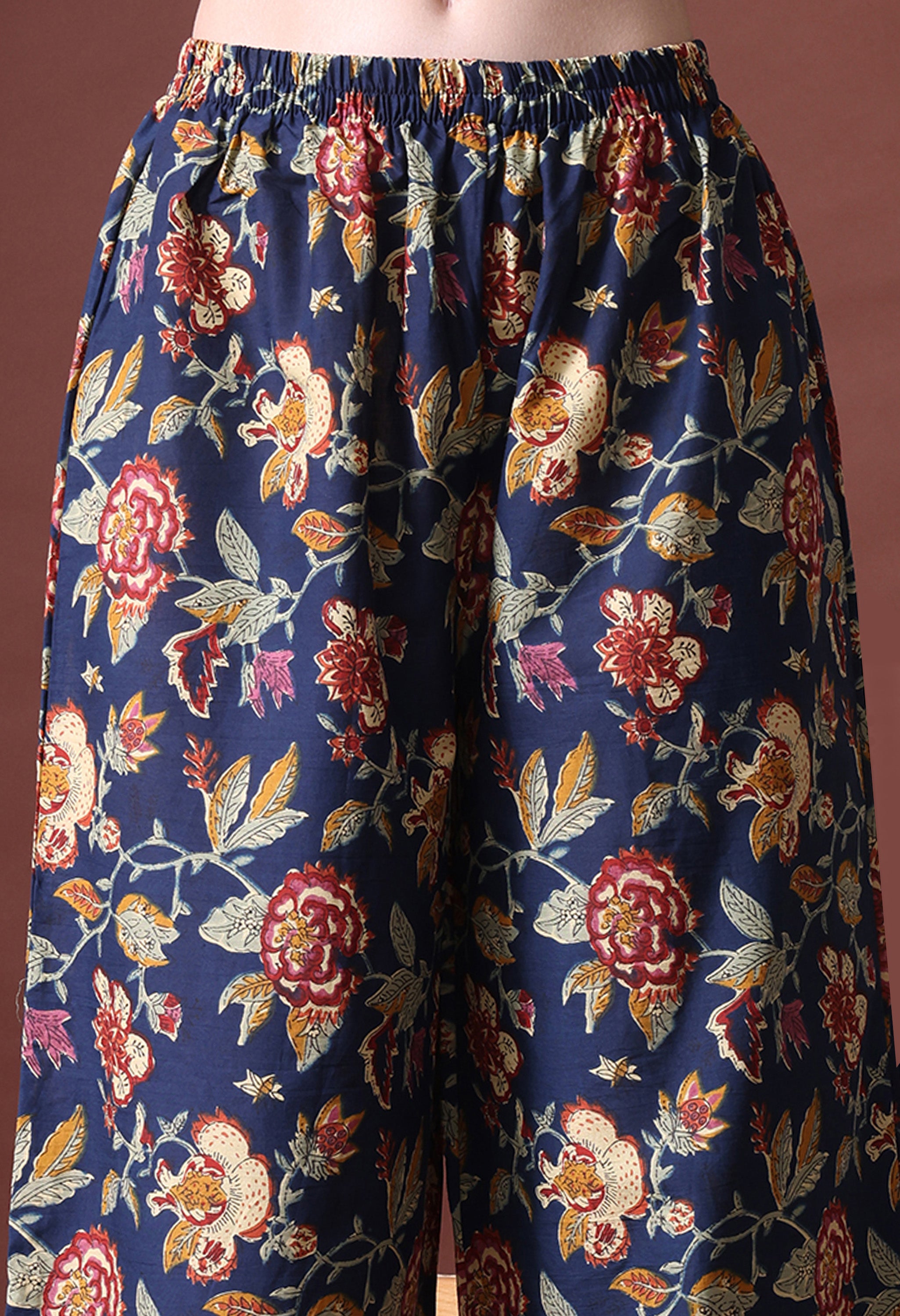 MEERA FAB Women's Cotton Blend V-Neck Anarkali Printed Kurta with Palazzo & Dupatta