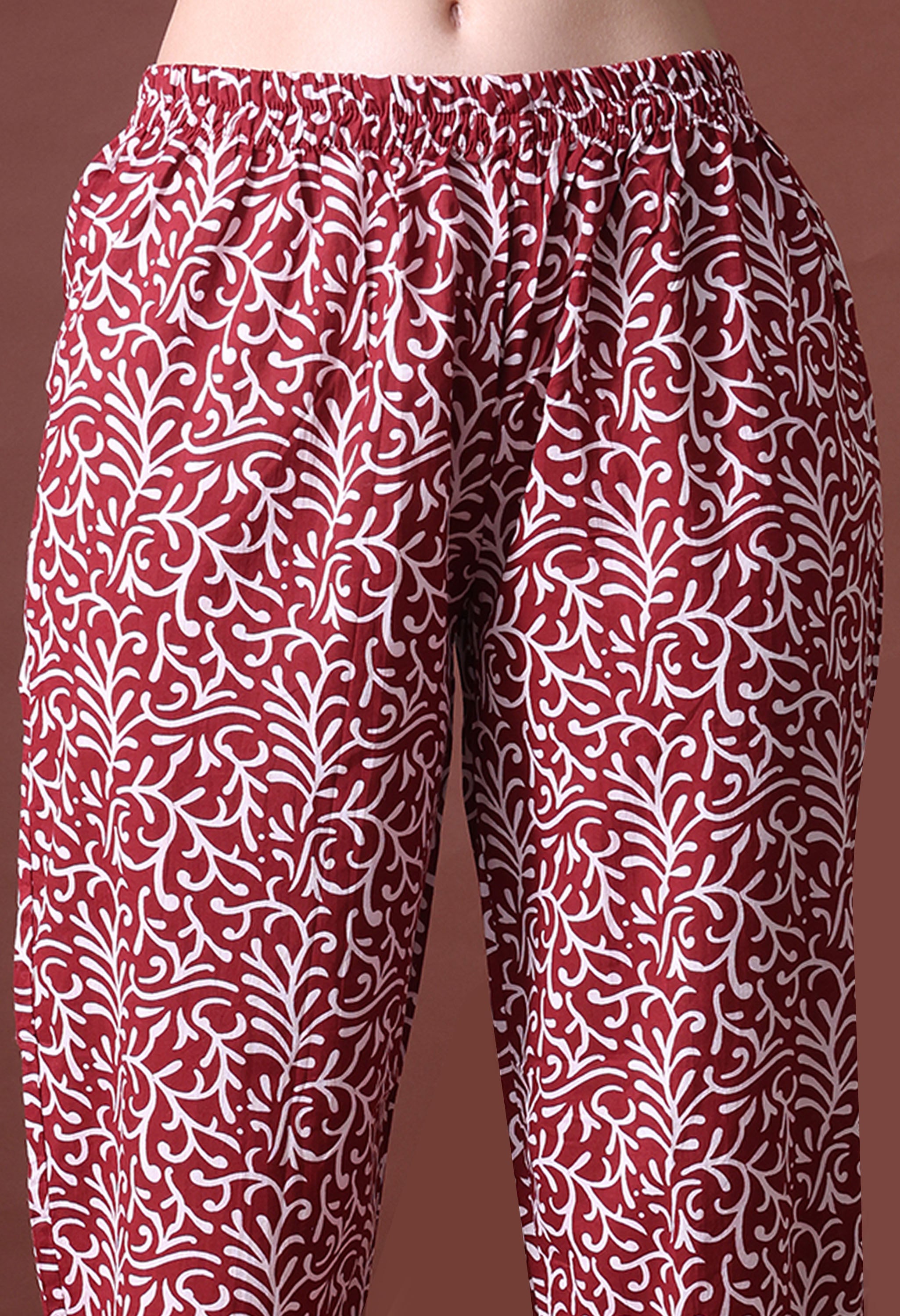 MEERA FAB Women's Cotton Printed Straight Kurta with Palazzo & Dupatta Set