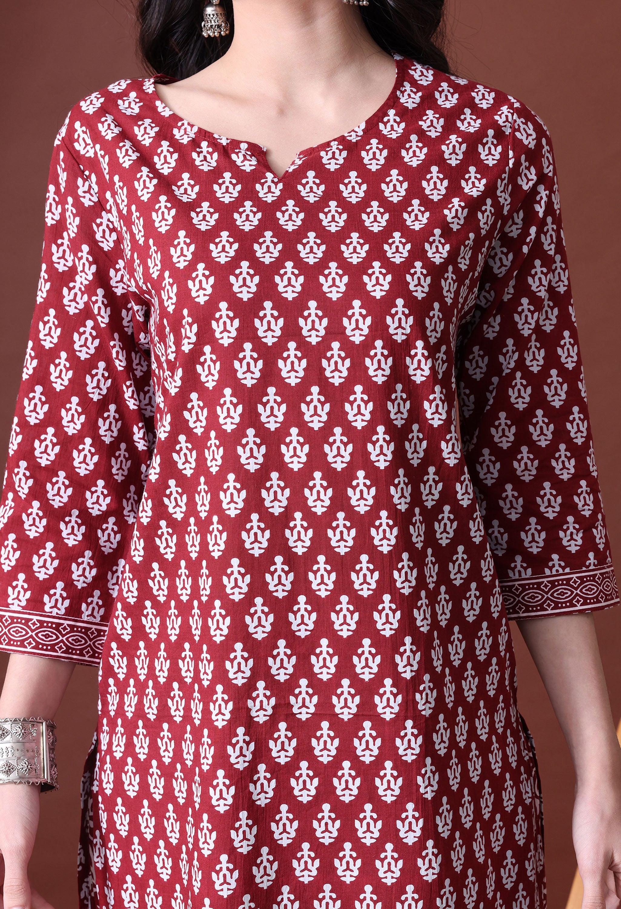 MEERA FAB Women's Cotton Printed Straight Kurta with Palazzo & Dupatta Set