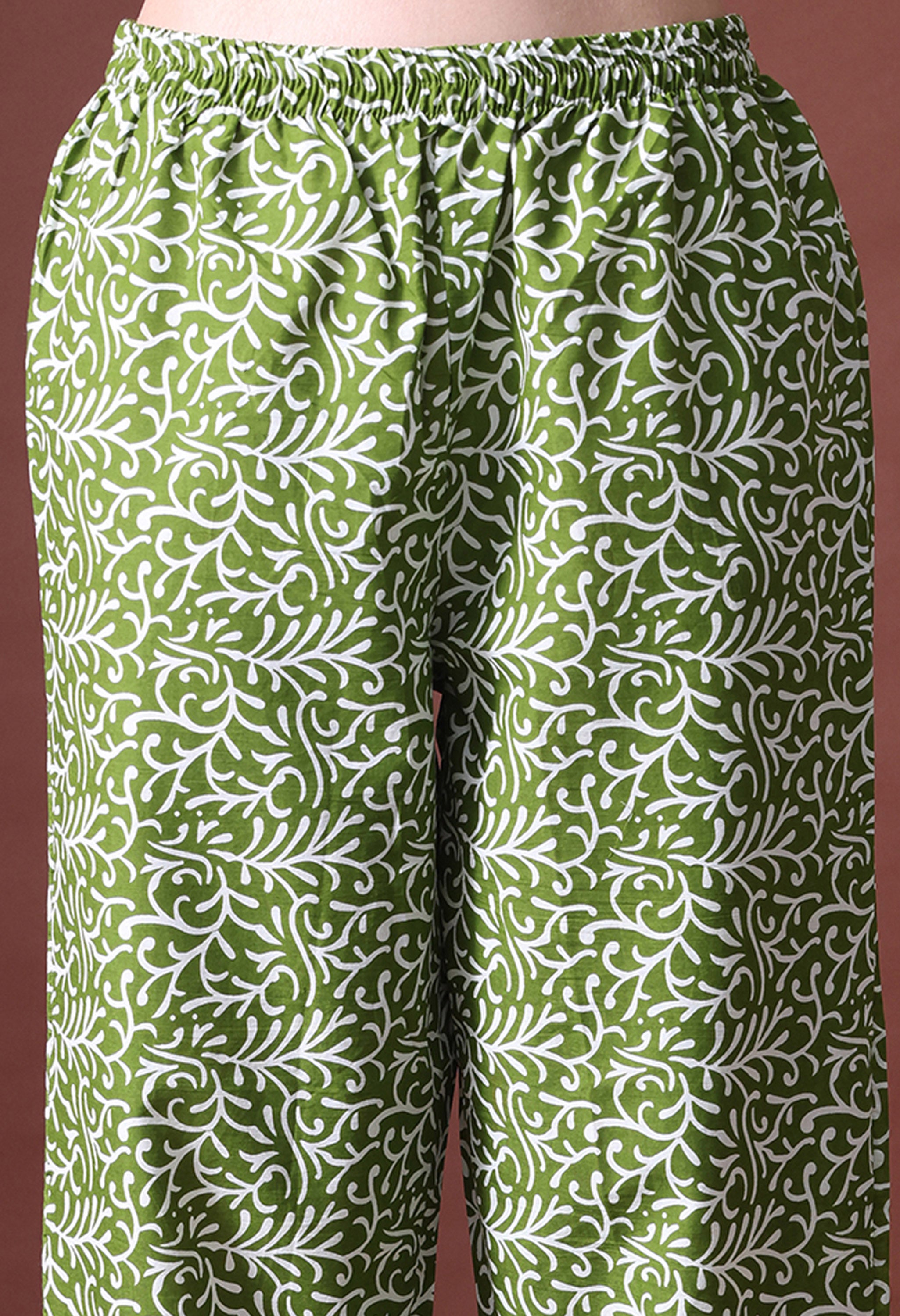 MEERA FAB Women's Cotton Printed Straight Kurta with Palazzo & Dupatta Set