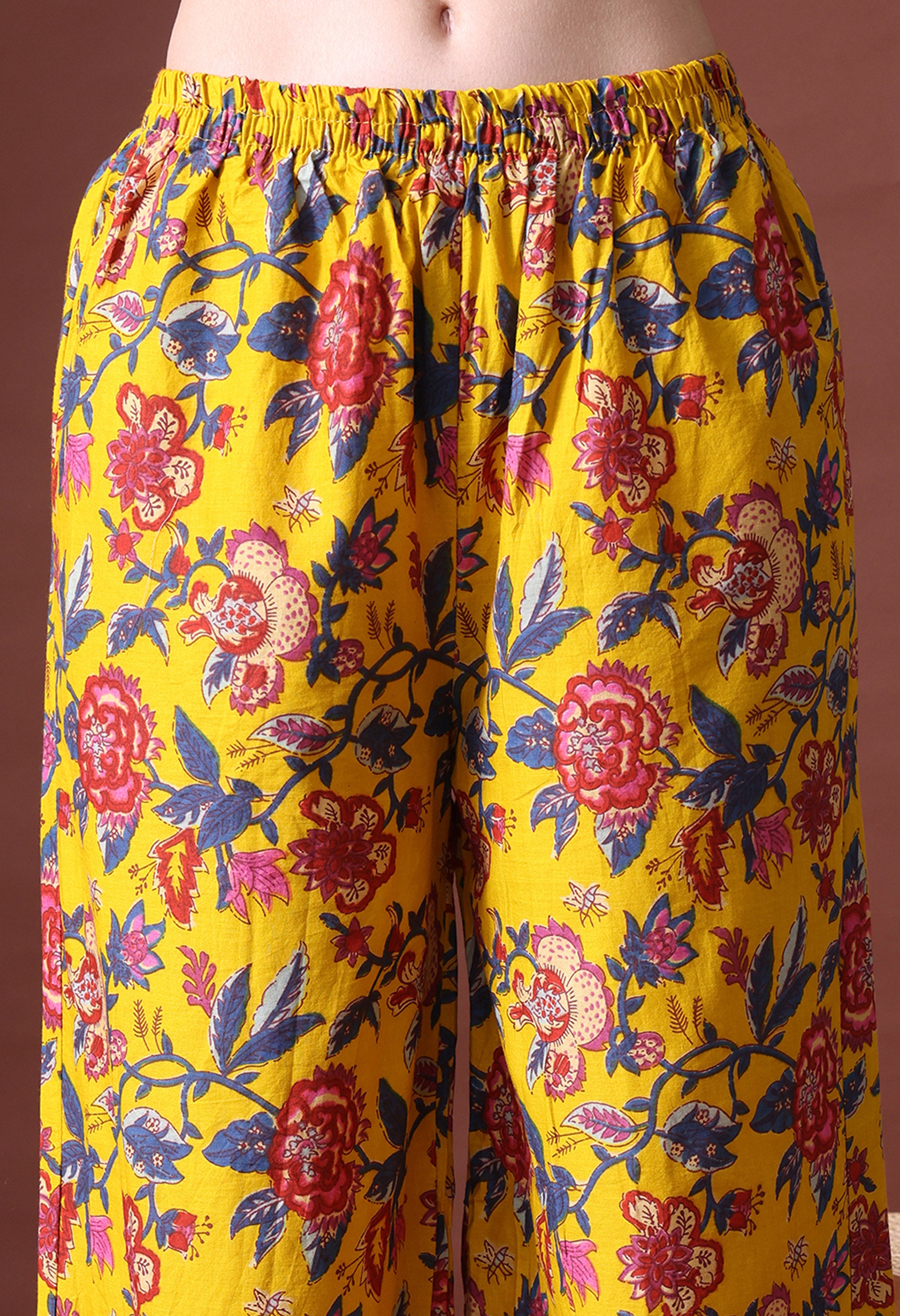 MEERA FAB Women's Cotton Blend V-Neck Anarkali Printed Kurta with Palazzo & Dupatta