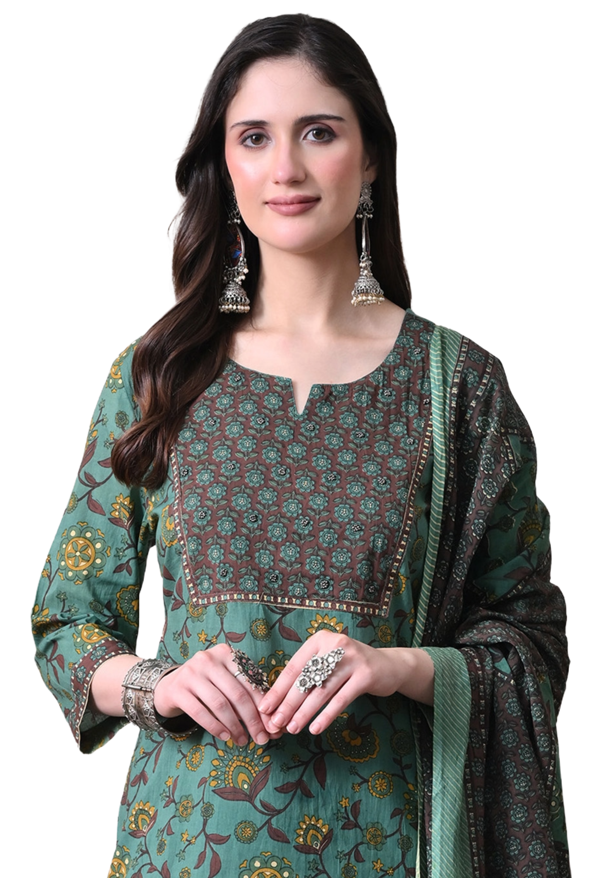 MEERA FAB Women Printed Regular Pure Cotton Straight Handwork Kurta with Palazzos & with Dupatta (Copy)