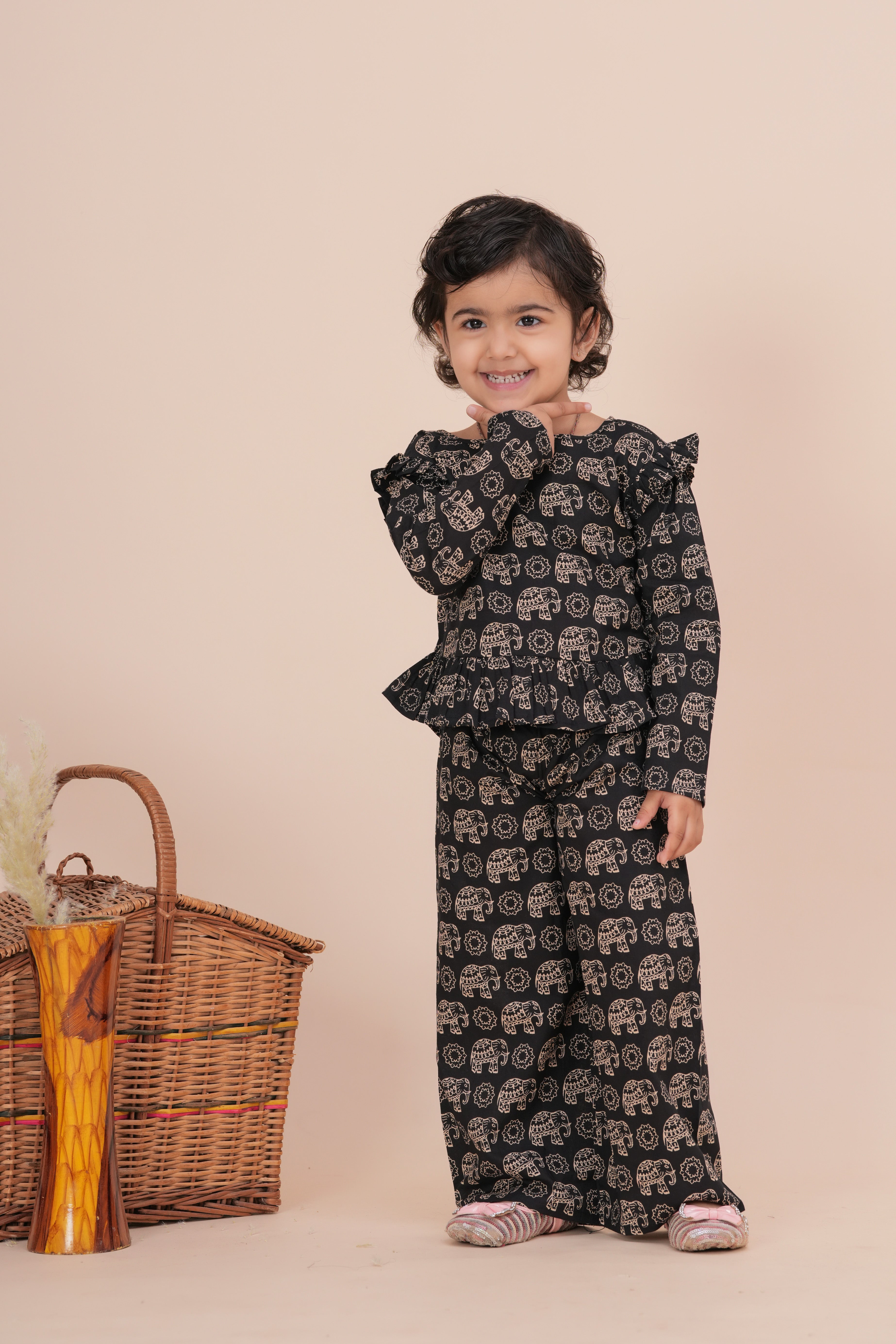 Girls Kids Pure Cotton Kurta with Pant | Printed Full Sleeve Kurta and Palazzo Set | Soft Breathable Ethnic Co-Ord Outfit