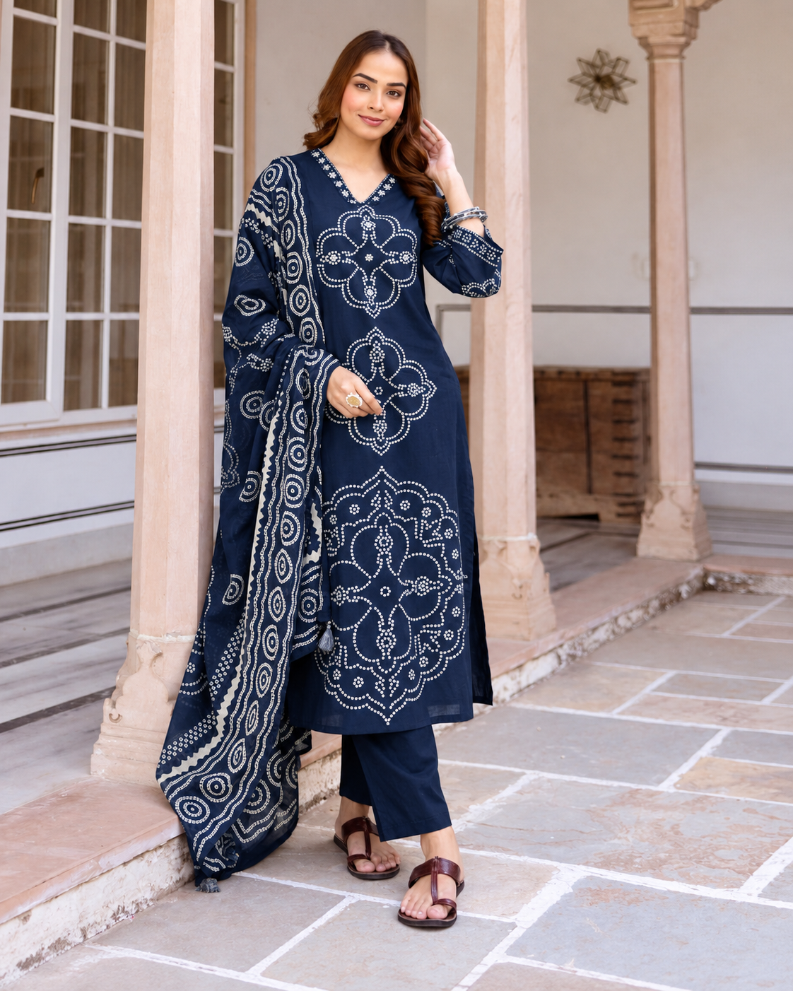 MEERA FAB Women's Pure Cotton Straight Kurta Set with Palazzo Pants & Dupatta|Ethnic wear|Kurti Suit Set for Women