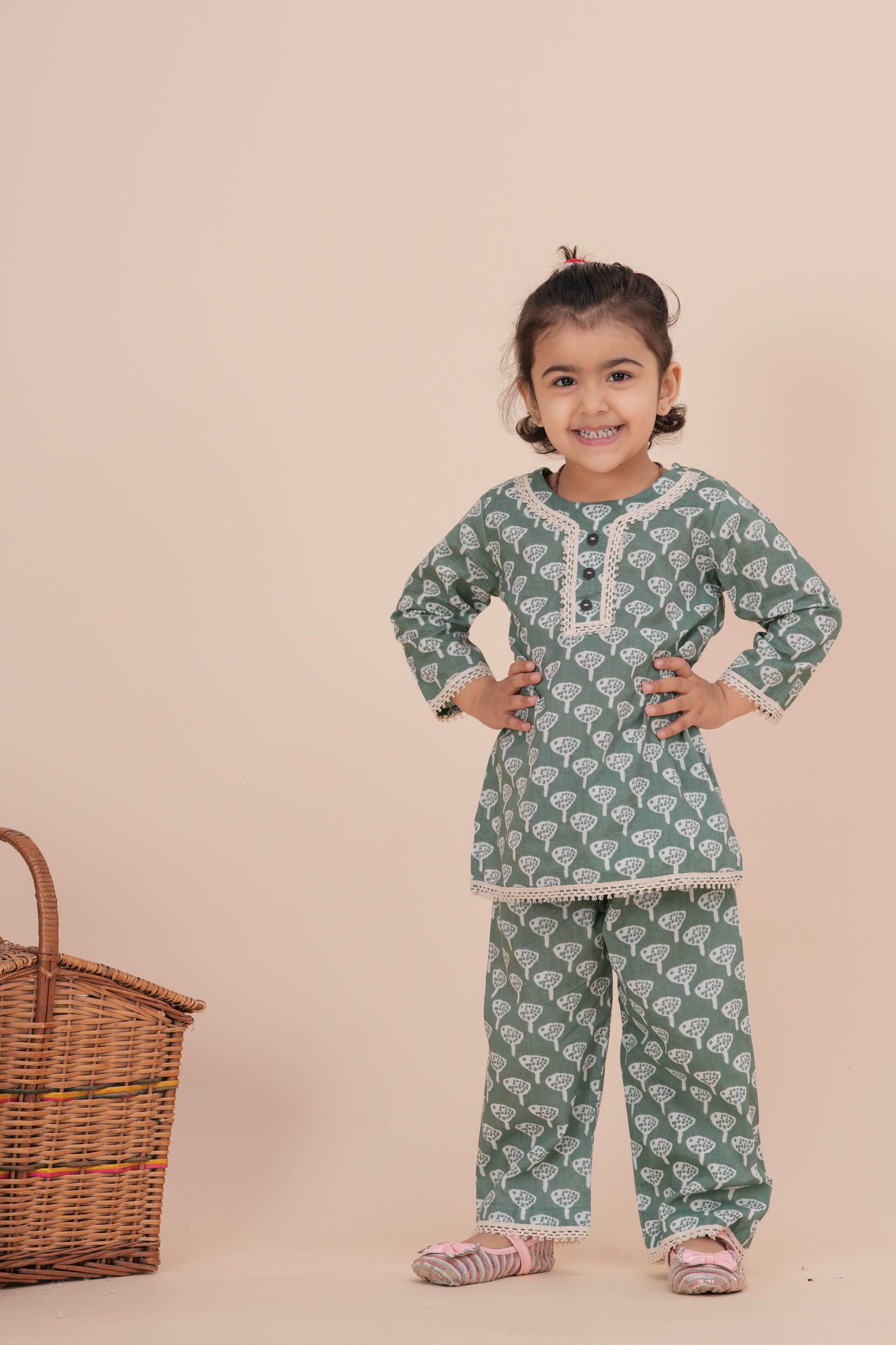Girls Kids Pure Cotton Top and Pant Set | Printed Full Sleeve Top with Palazzo Pants | Soft Breathable Co-Ord Outfit
