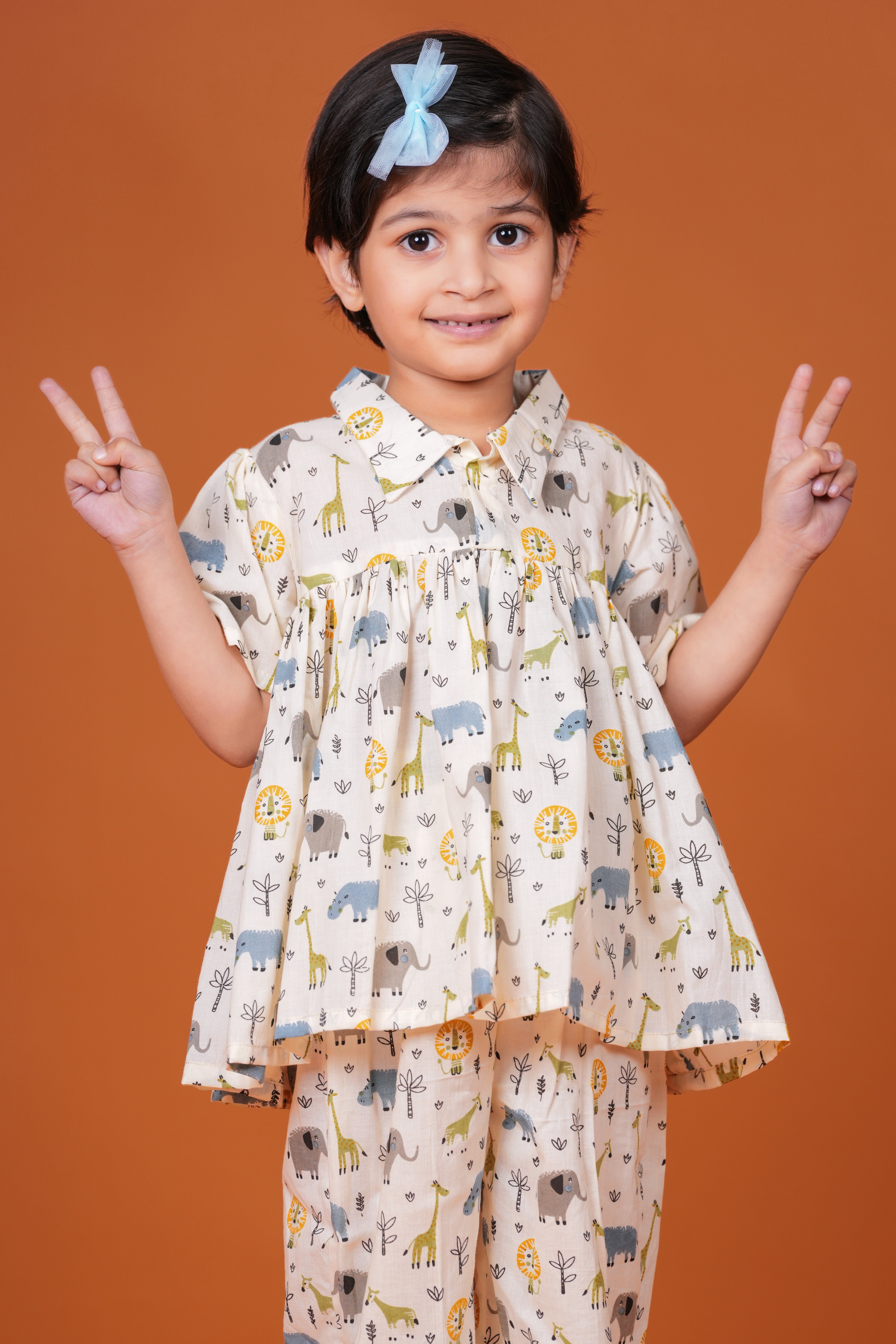 Girls Kids Pure Cotton Top and Pant Set | Printed Half Sleeve Top with Palazzo Pants | Soft Breathable Co-Ord Outfit