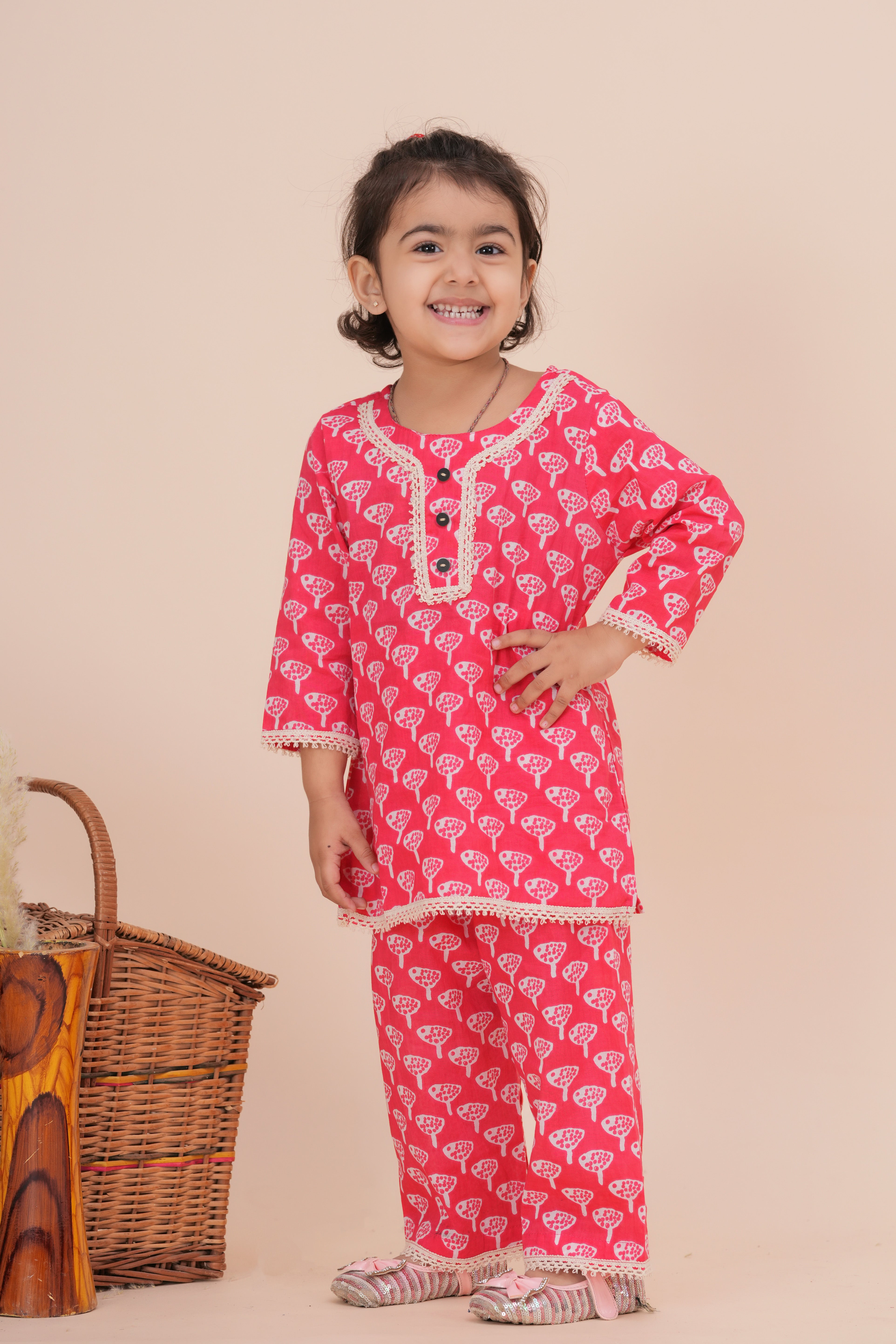 Girls Kids Pure Cotton Top and Pant Set | Printed Full Sleeve Top with Palazzo Pants | Soft Breathable Co-Ord Outfit