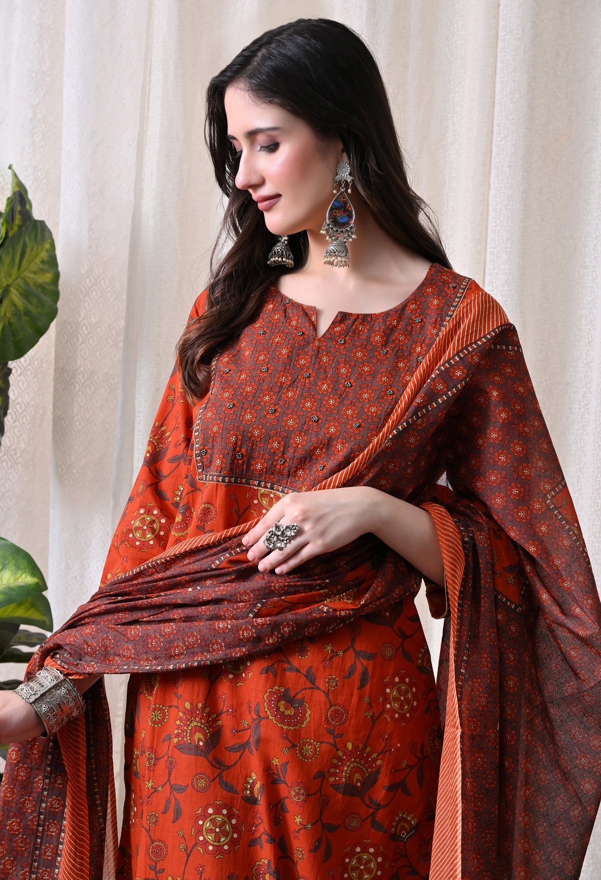 MEERA FAB Women Printed Regular Pure Cotton Straight Handwork Kurta with Palazzos & with Dupatta (Copy)