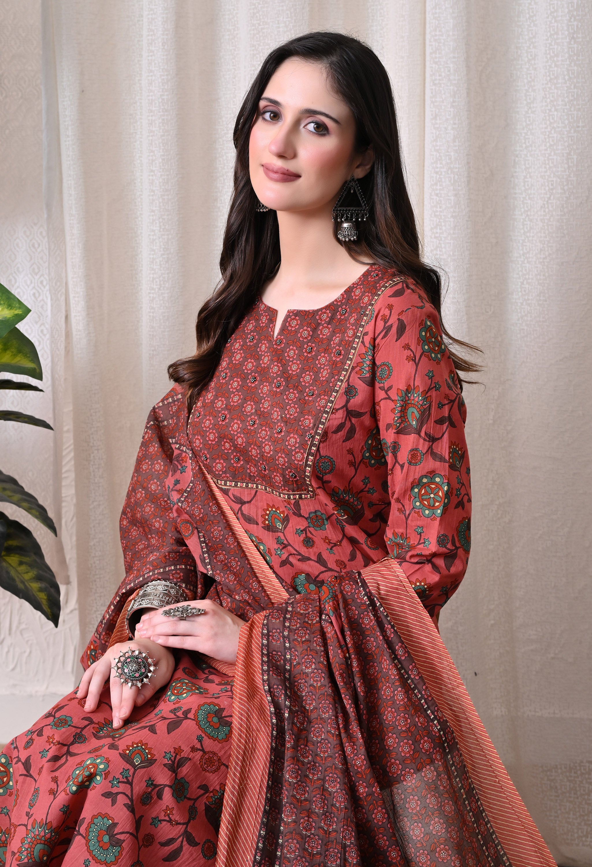 MEERA FAB Women Printed Regular Pure Cotton Straight Handwork Kurta with Palazzos & with Dupatta (Copy)