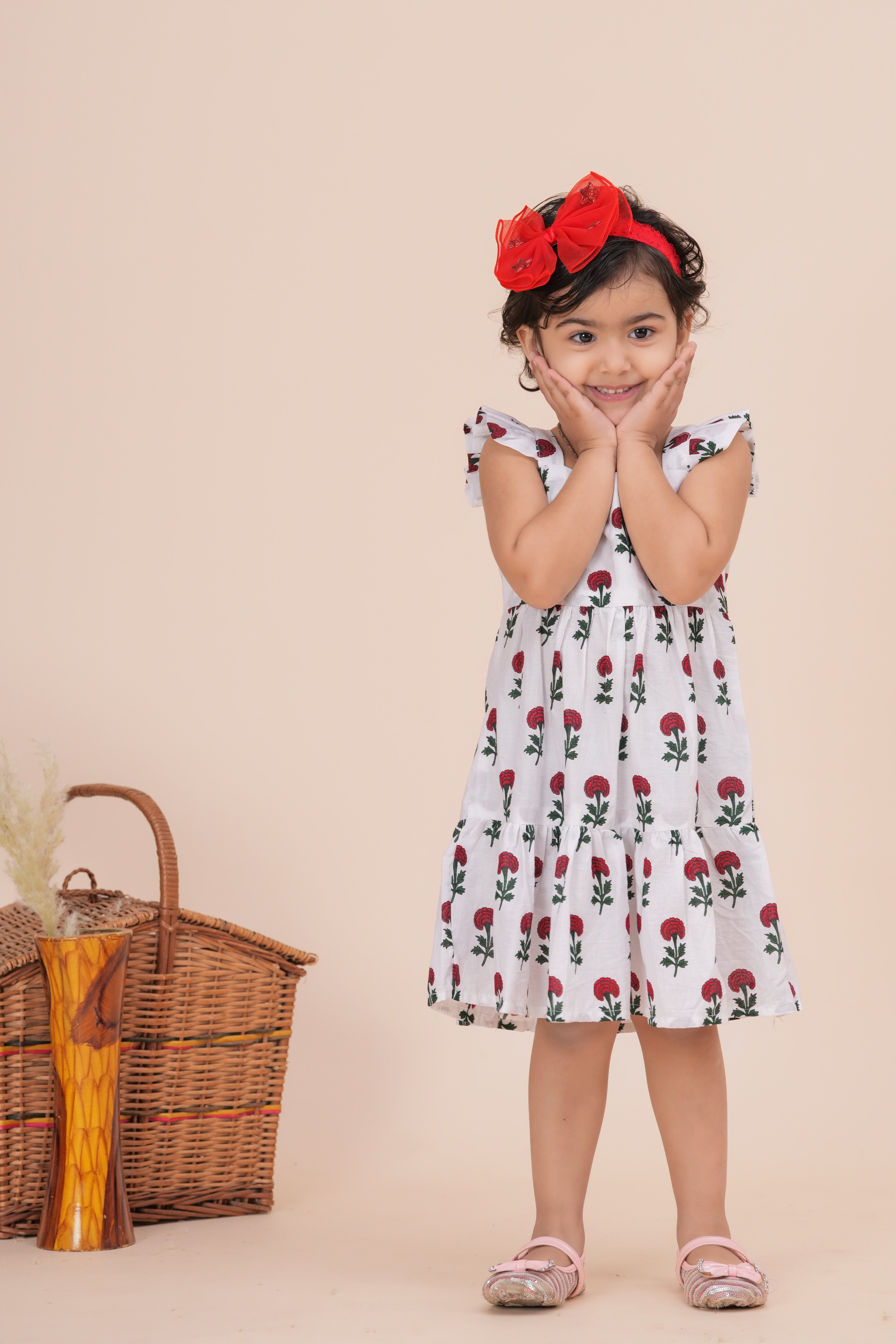 Girls Kids Pure Cotton Sleeveless Flare Dress | Floral Printed One-Piece Dress | Soft Breathable Cotton Outfit for Casual Wear
