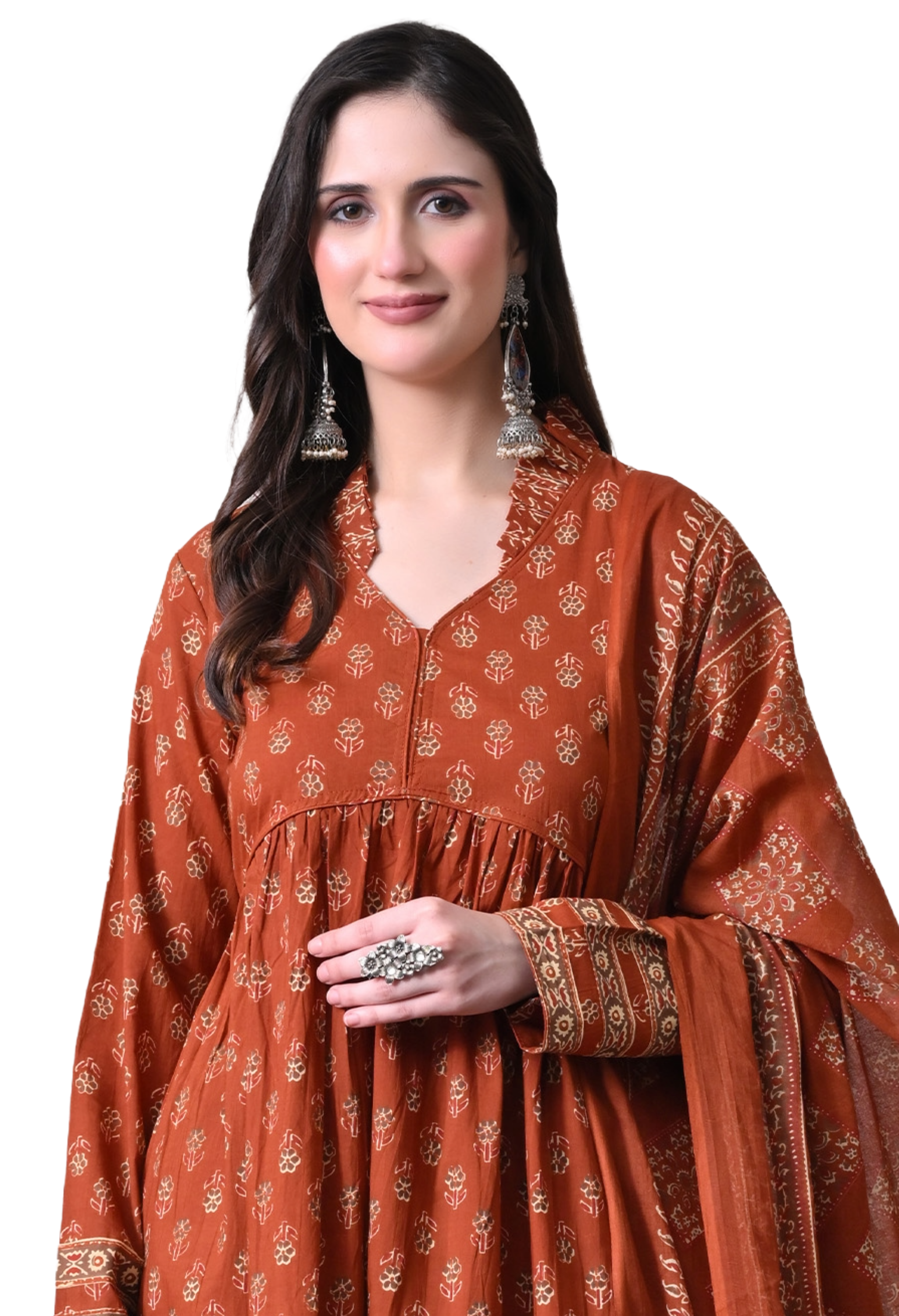MEERA FAB Women Printed Regular Pure Cotton Anarkali Kurta with Palazzos & with Dupatta