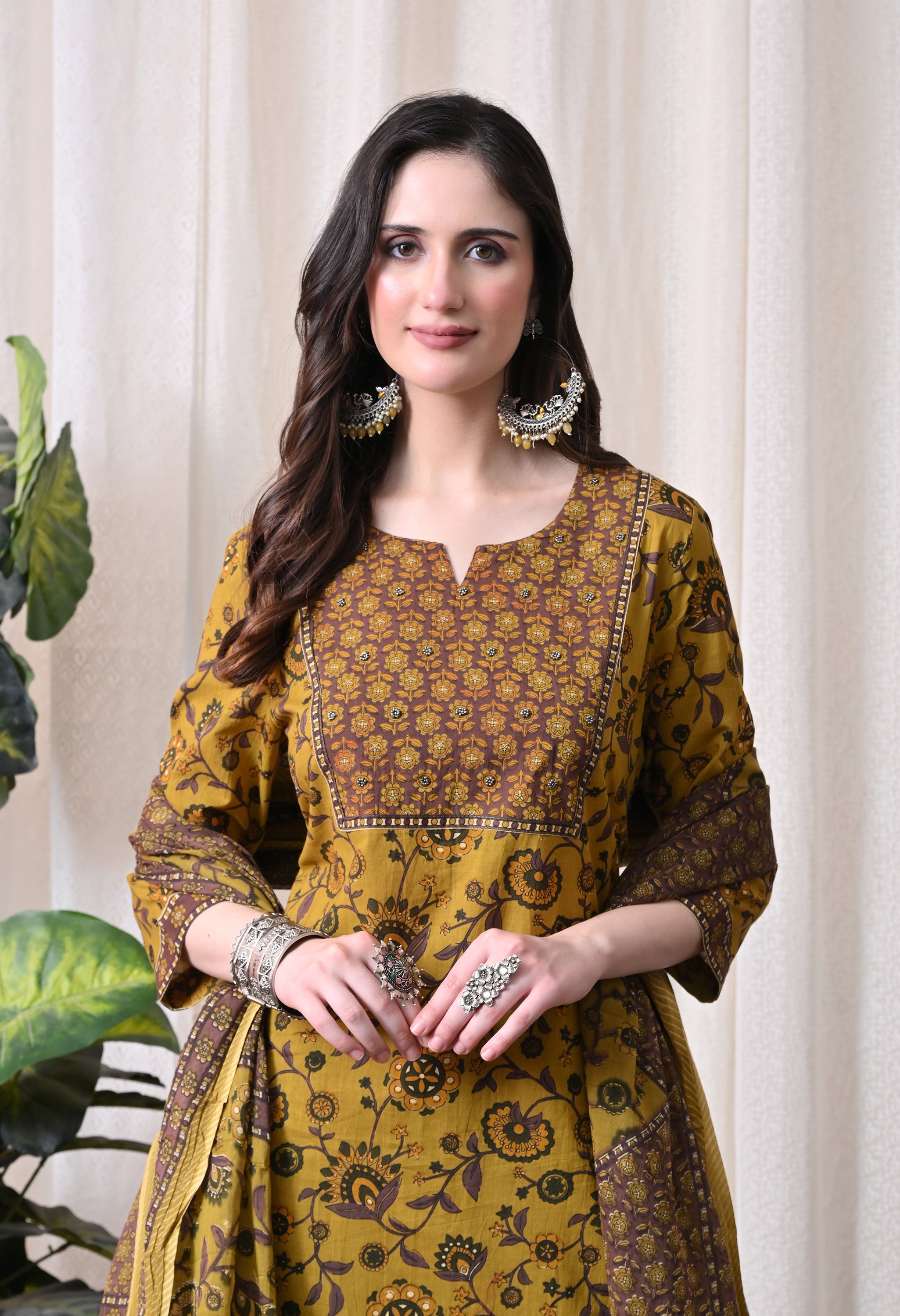 MEERA FAB Women Printed Regular Pure Cotton Straight Handwork Kurta with Palazzos & with Dupatta (Copy)