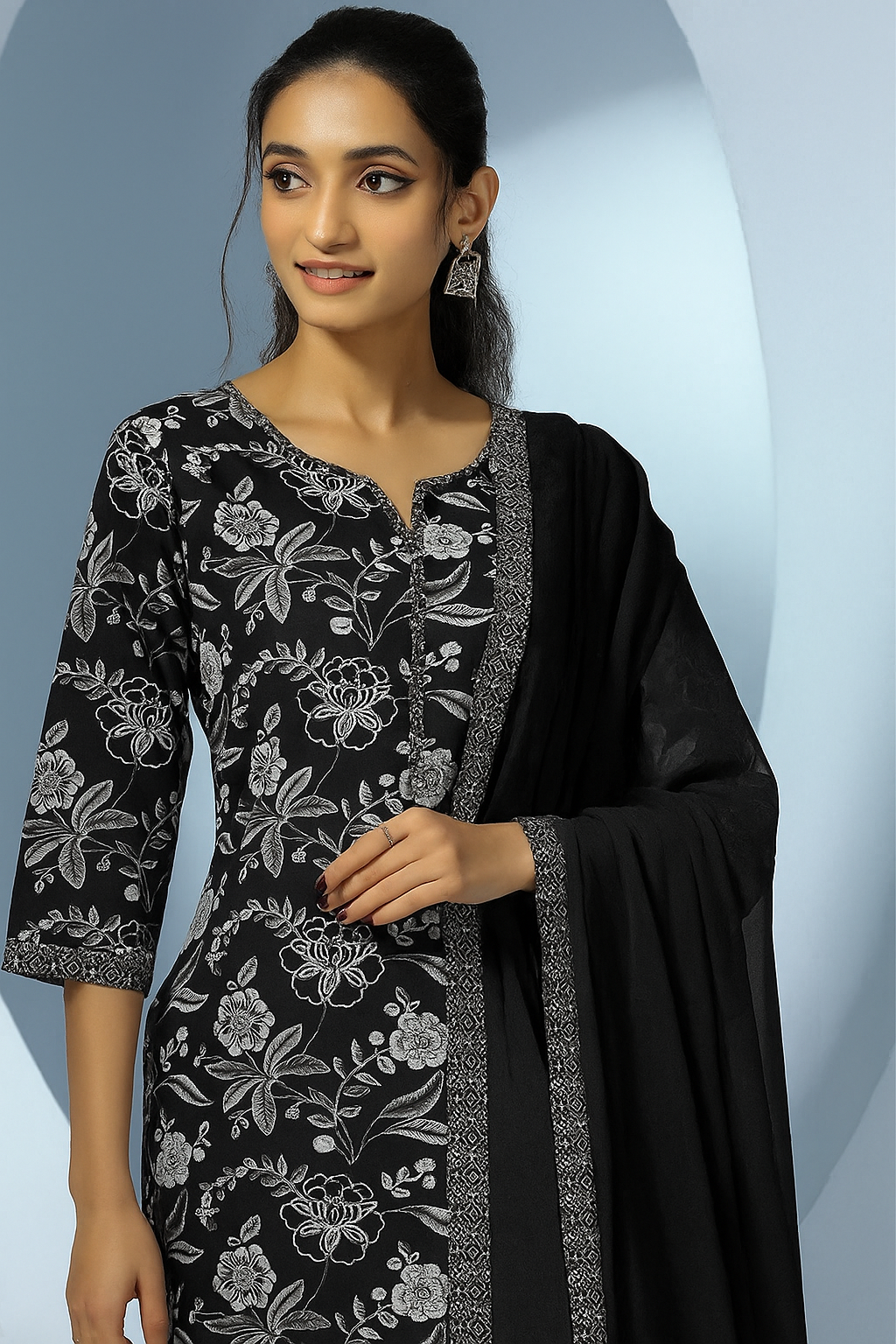 MEERA FAB Womens Pure Cotton Floral Printed Kurta with Palazzo & Dupatta