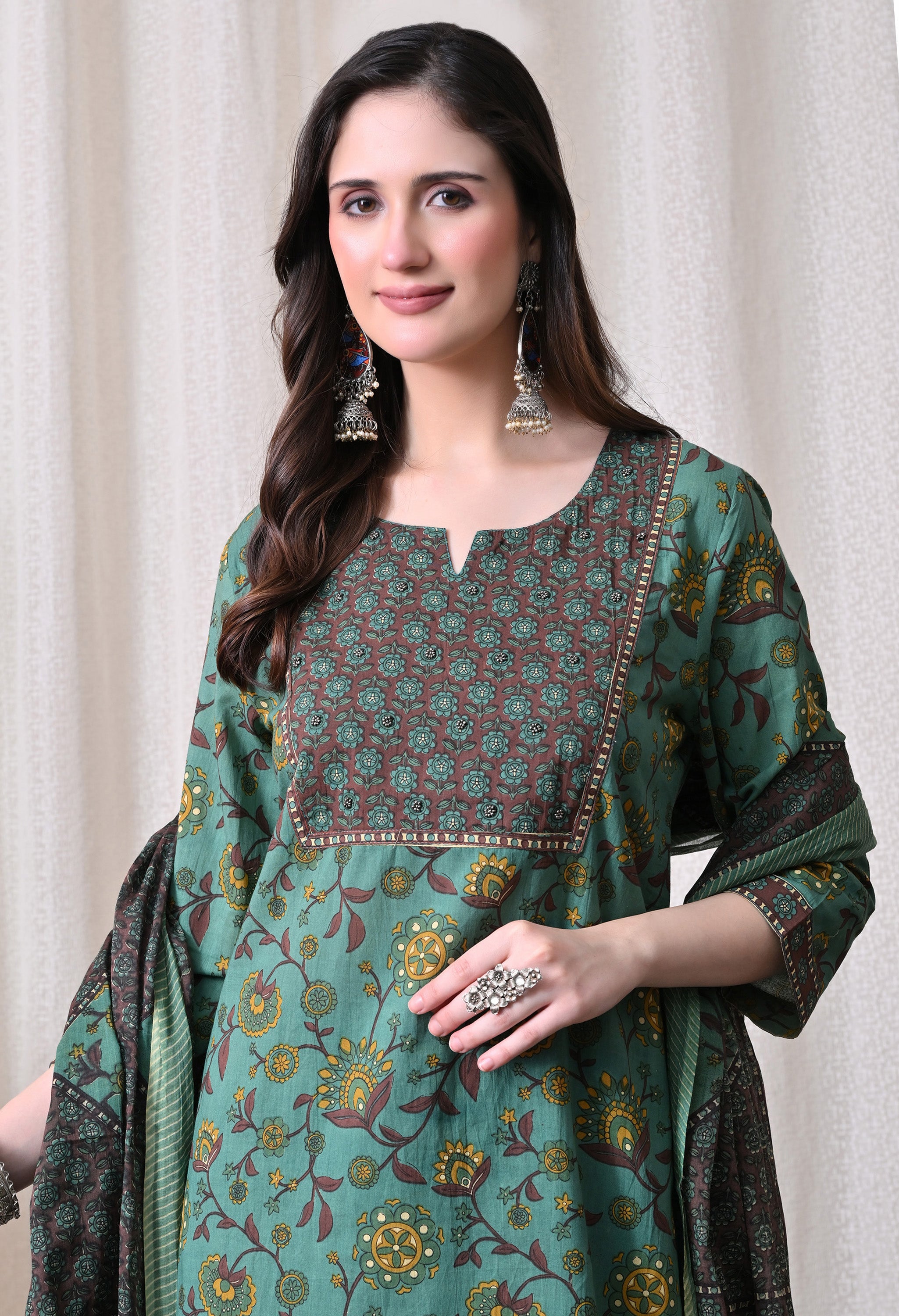 MEERA FAB Women Printed Regular Pure Cotton Straight Handwork Kurta with Palazzos & with Dupatta (Copy)