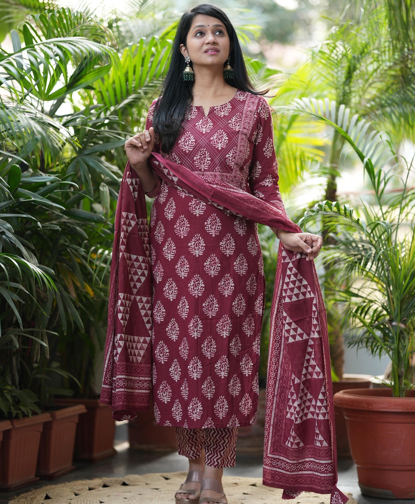 MEERA FAB Women's Pure Cotton Printed Straight Kurta Set with Palazzo Pants & Dupatta