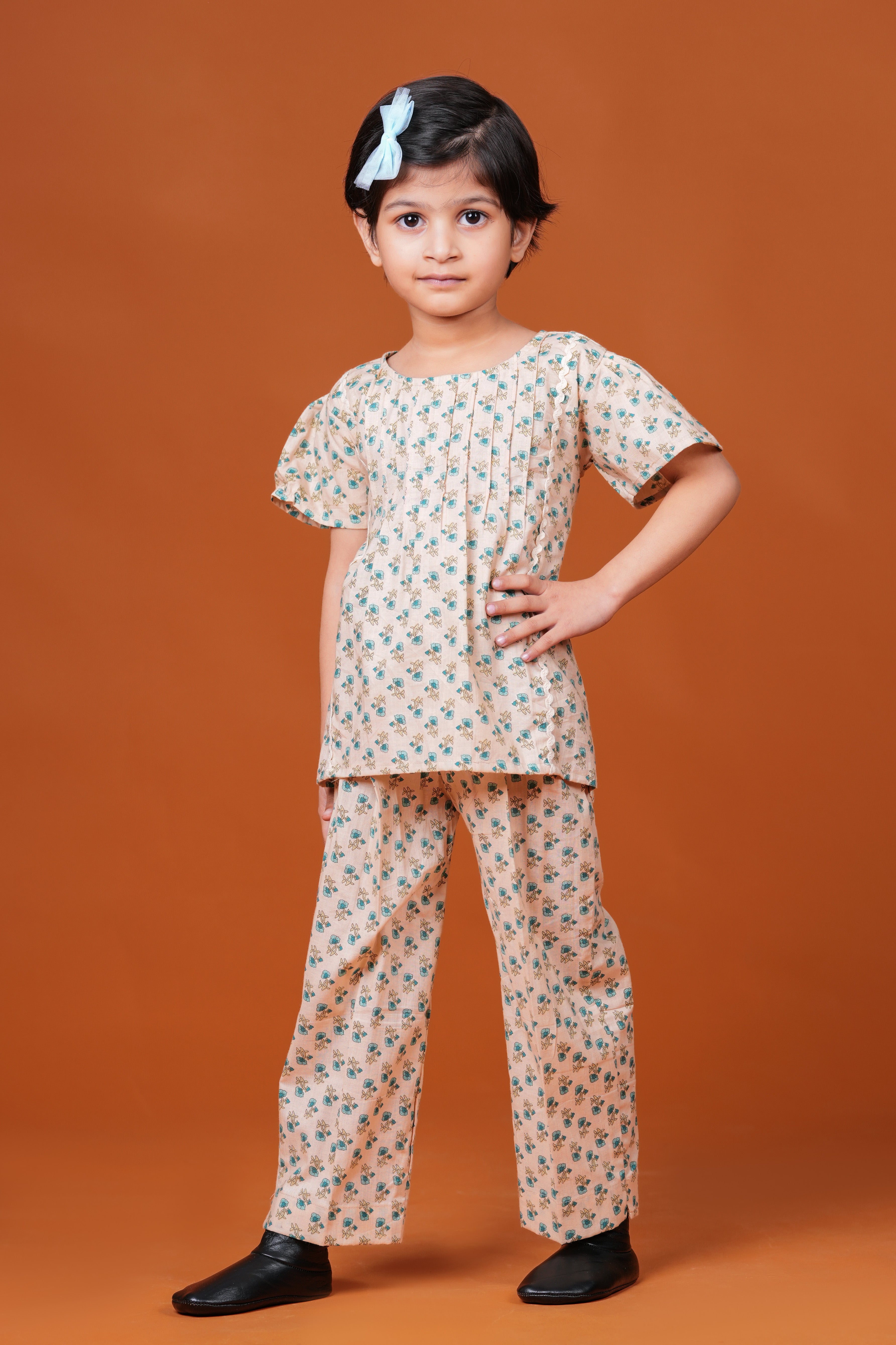 Girls Pure Cotton Top with Pant Set | Floral Printed Half Sleeve Top with Palazzo Pants | Soft Breathable Co-ord Outfit