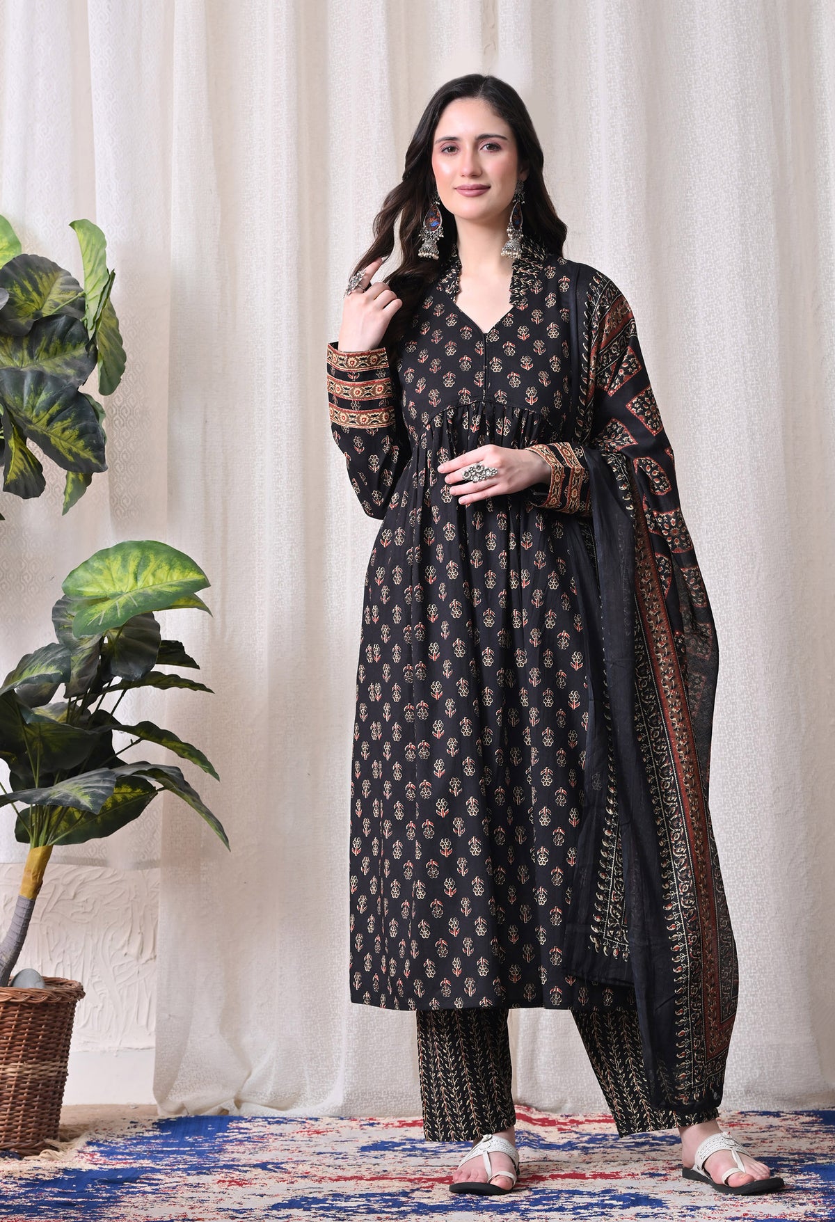 MEERA FAB Women Printed Regular Pure Cotton Anarkali Kurta with Palazzos & with Dupatta