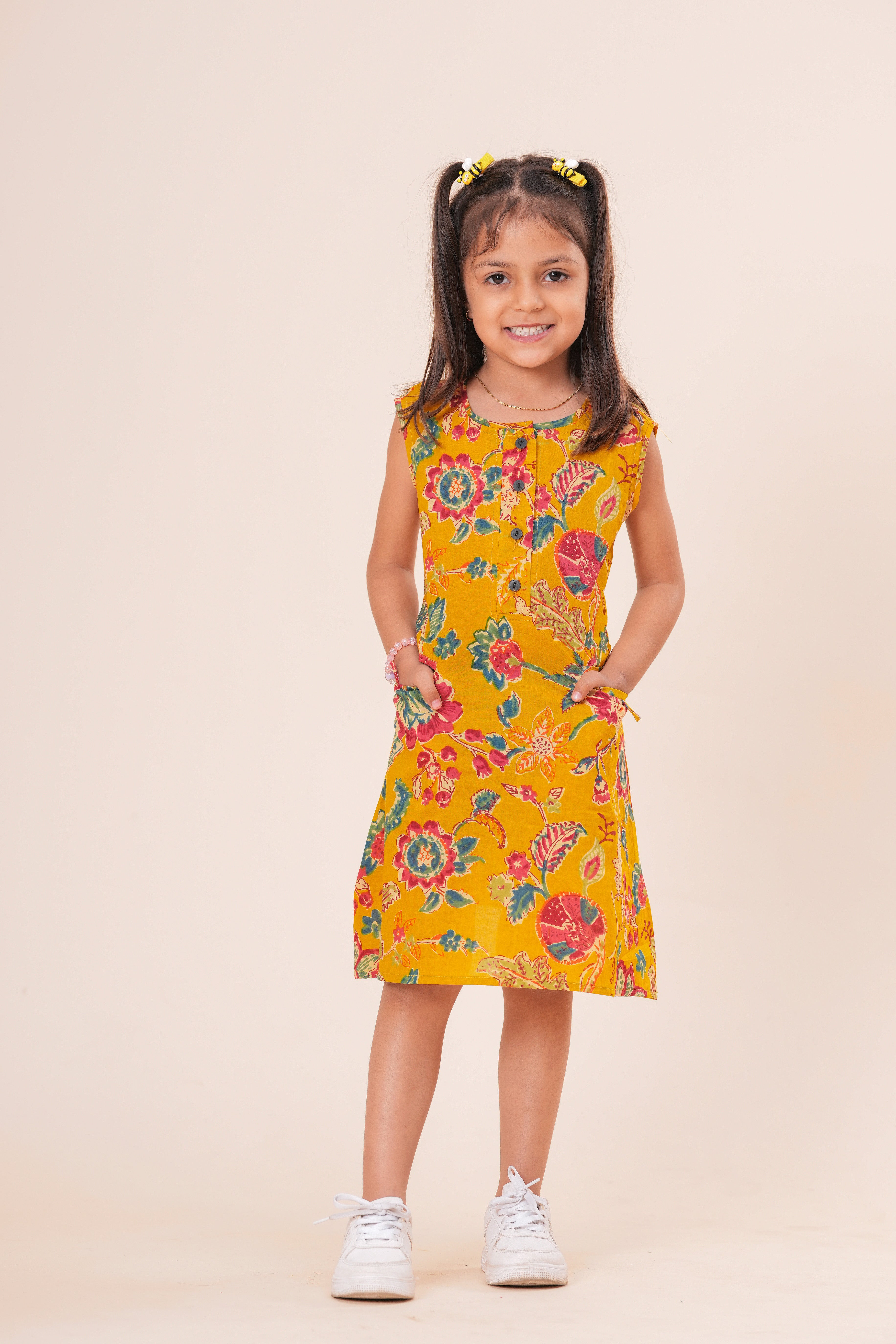 Girls Kids Pure Cotton Sleeveless Flare Dress | Floral Printed One-Piece Dress | Soft Breathable Cotton Outfit for Casual Wear