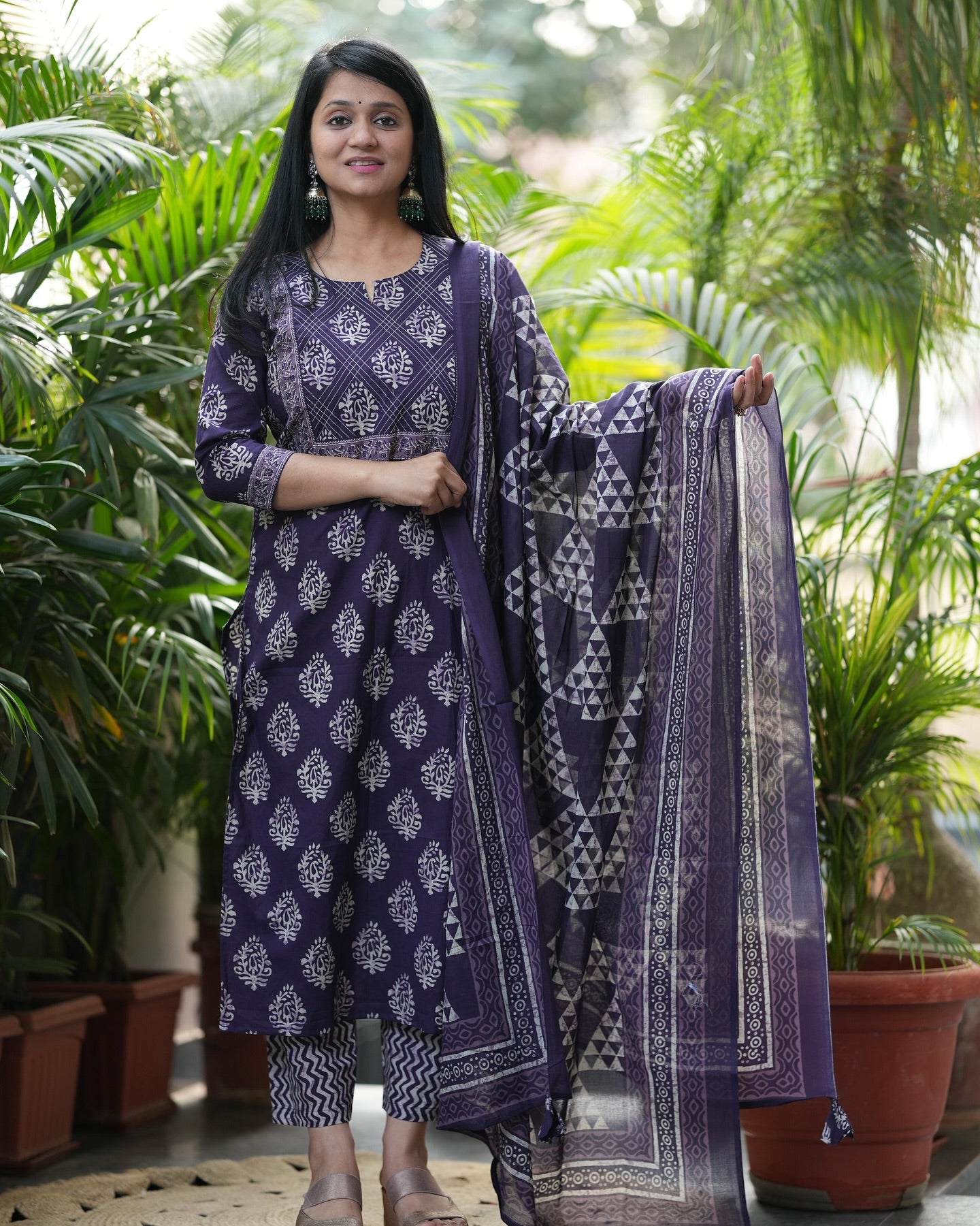 MEERA FAB Women's Pure Cotton Printed Straight Kurta Set with Palazzo Pants & Dupatta