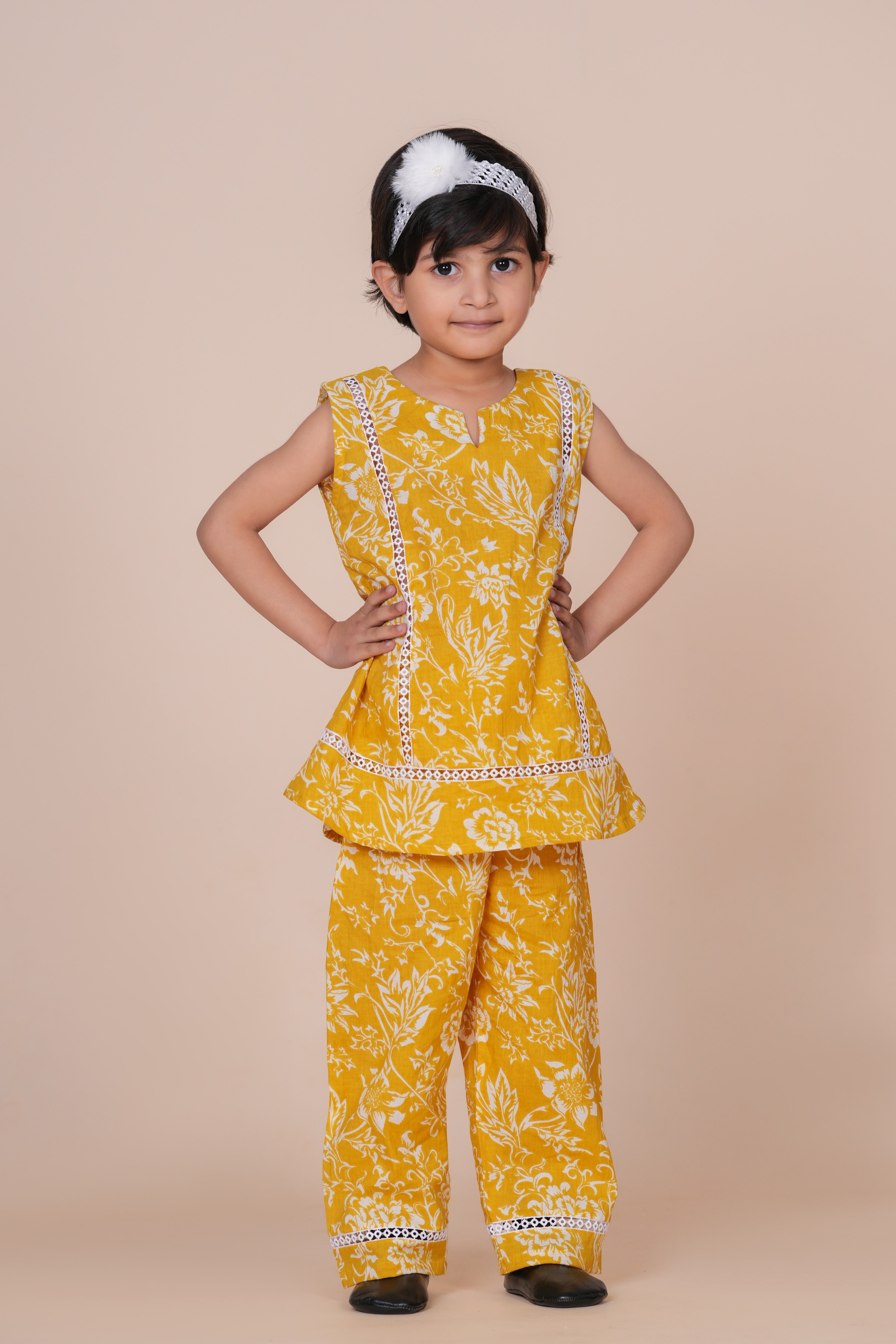 Girls Pure Cotton Top with Pant Set | Floral Printed Sleeveless Top with Palazzo Pants | Soft Breathable Co-ord Outfit