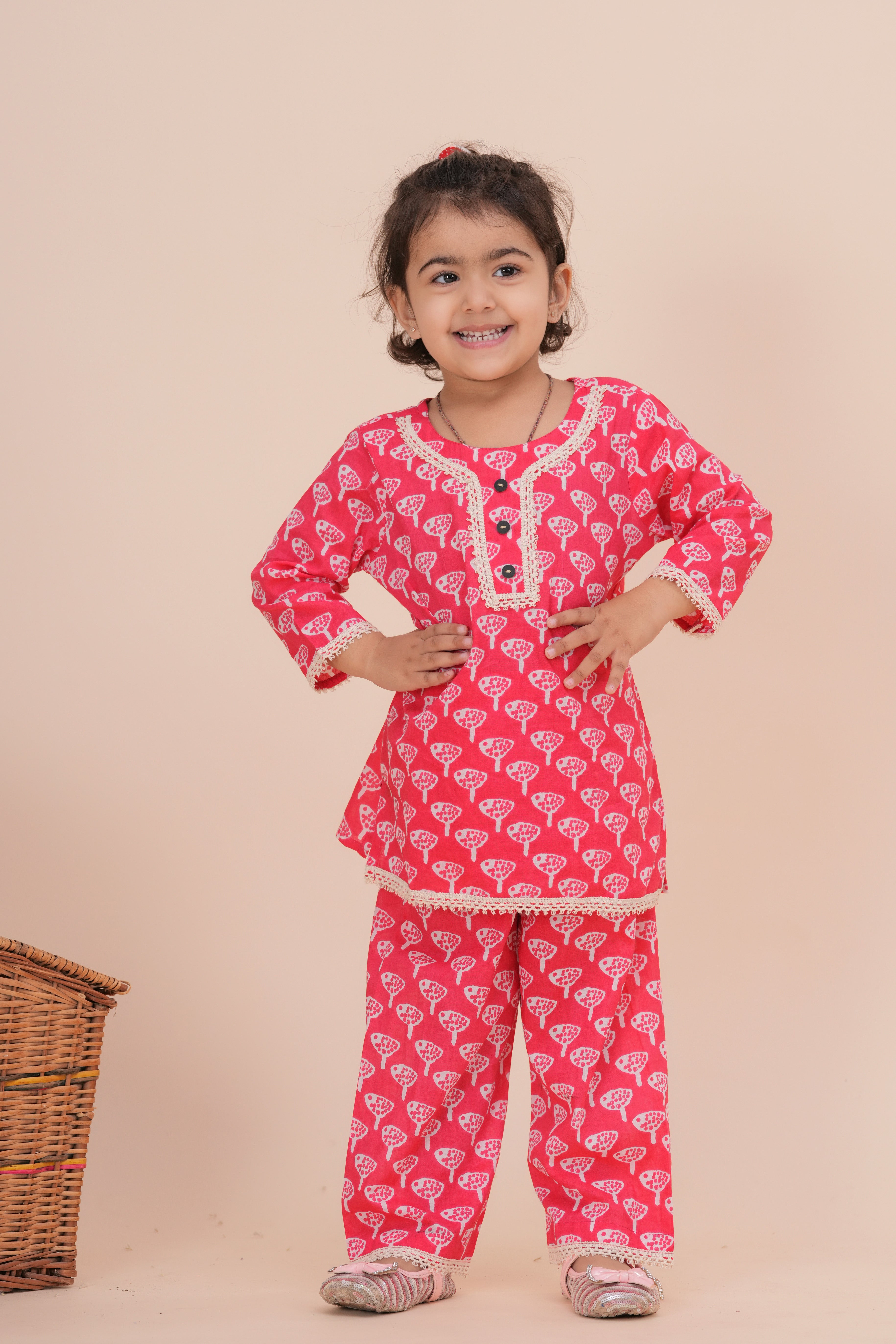 Girls Kids Pure Cotton Top and Pant Set | Printed Full Sleeve Top with Palazzo Pants | Soft Breathable Co-Ord Outfit