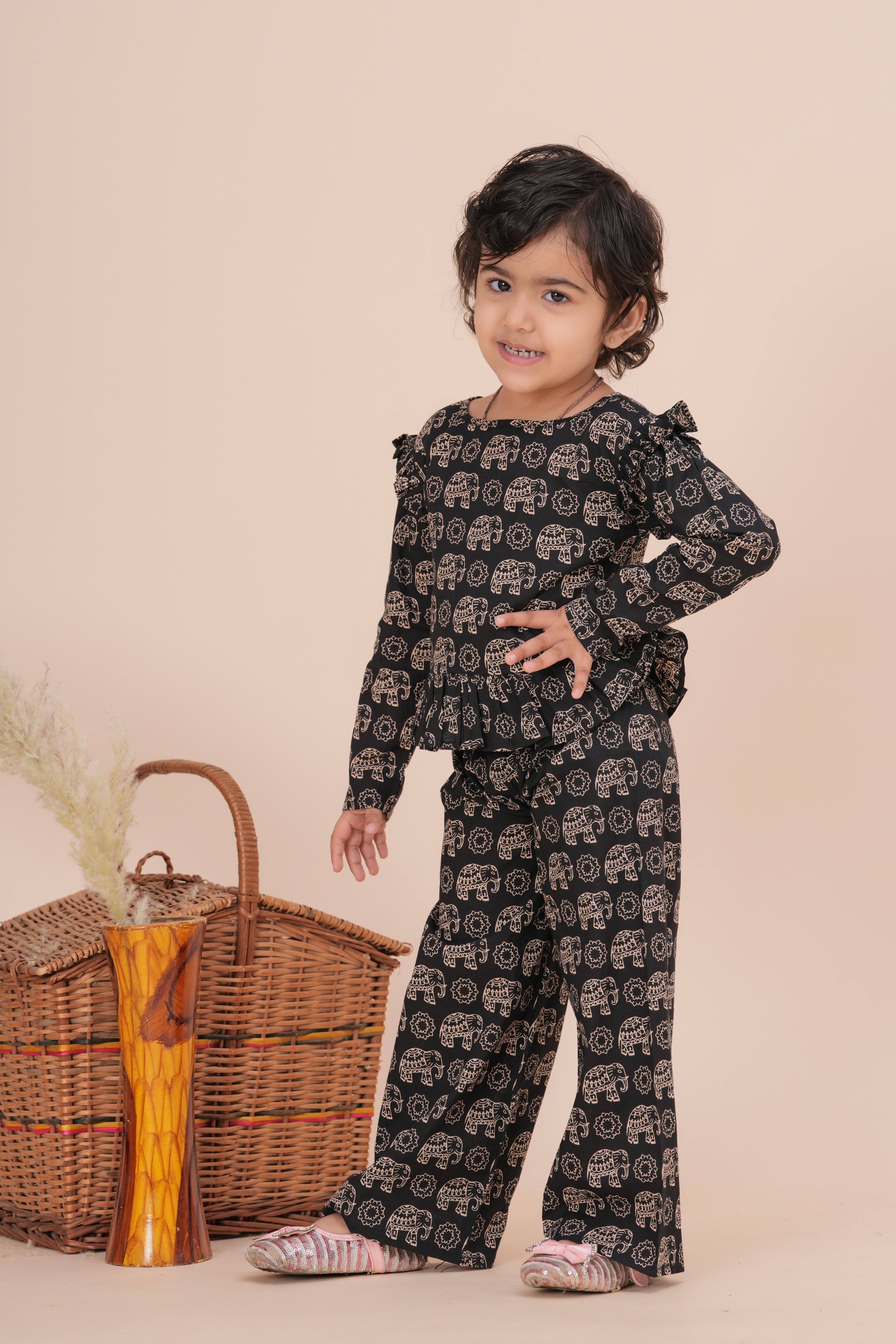 Girls Kids Pure Cotton Kurta with Pant | Printed Full Sleeve Kurta and Palazzo Set | Soft Breathable Ethnic Co-Ord Outfit