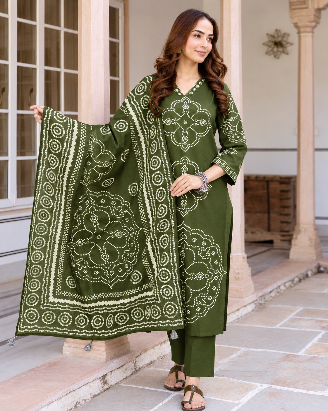 MEERA FAB Women's Pure Cotton Straight Kurta Set with Palazzo Pants & Dupatta|Ethnic wear|Kurti Suit Set for Women