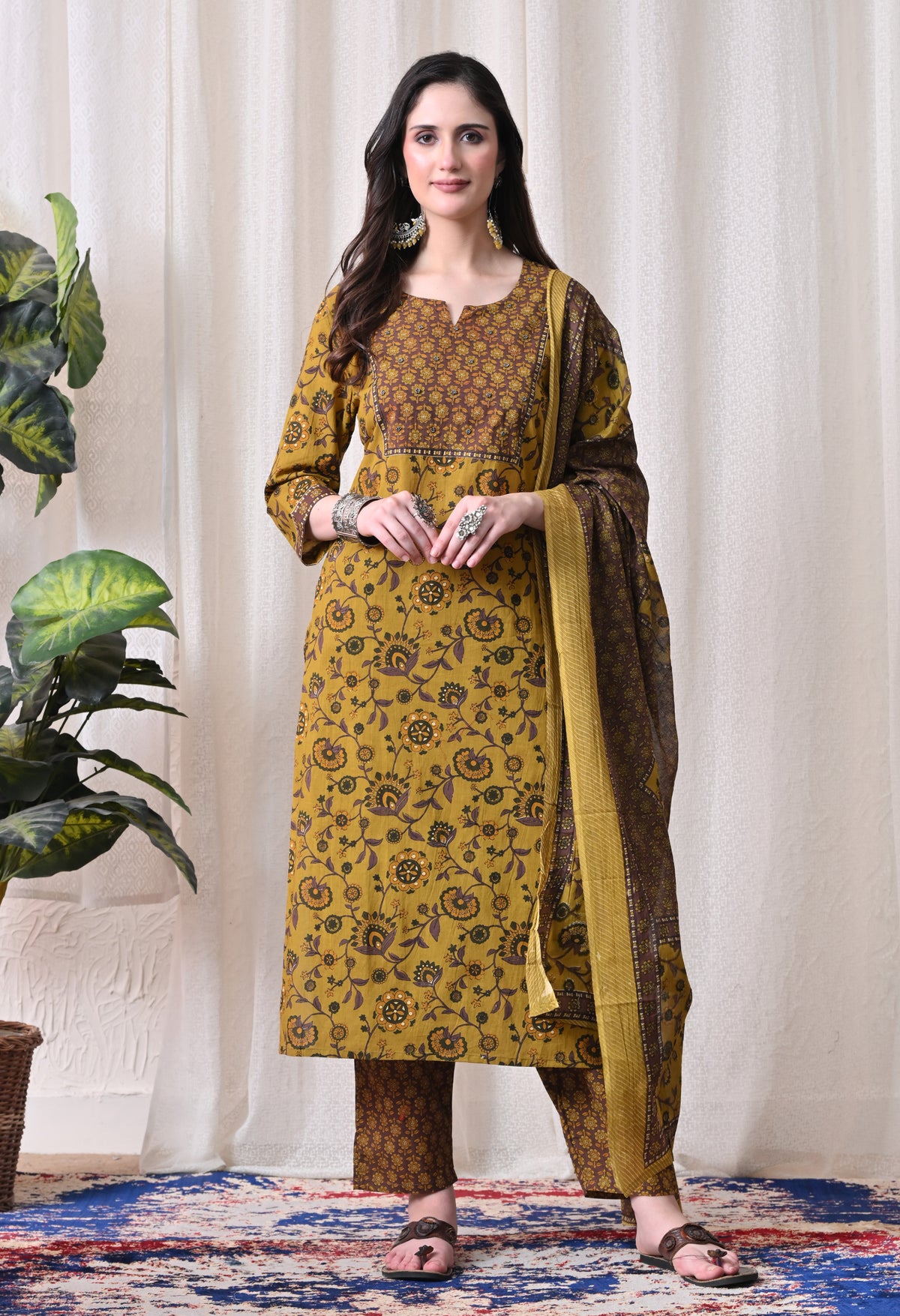 MEERA FAB Women Printed Regular Pure Cotton Straight Handwork Kurta with Palazzos & with Dupatta (Copy)