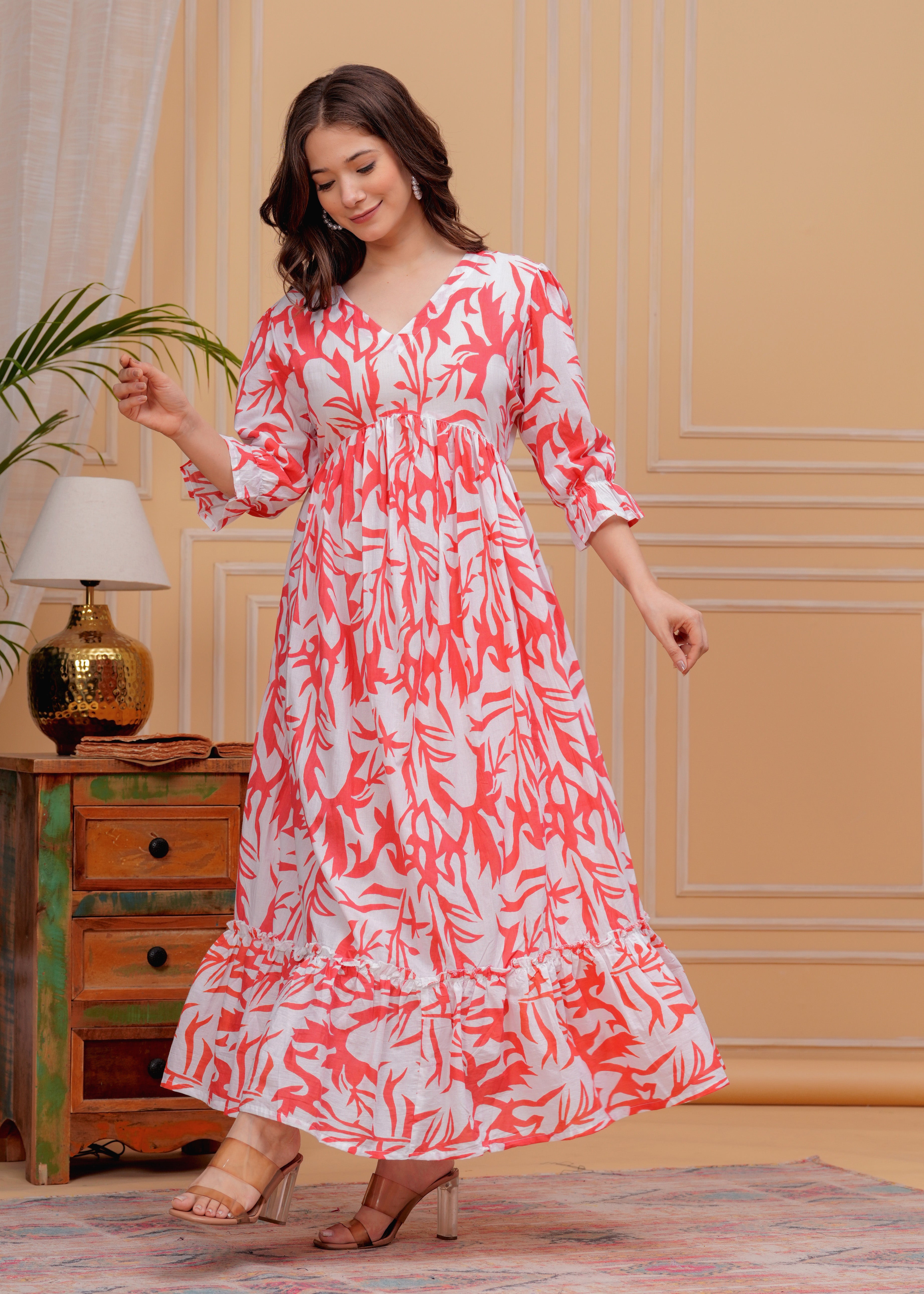 MEERA FAB Women's Pure Cotton Regular Fit Anarkali Floral Printed Regular Kurta