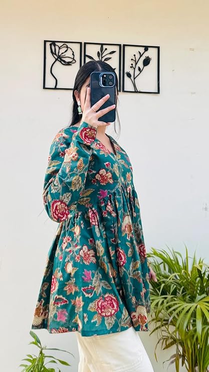 MEERA FAB Cotton Short Kurti Stylish Women's Floral Printed Top