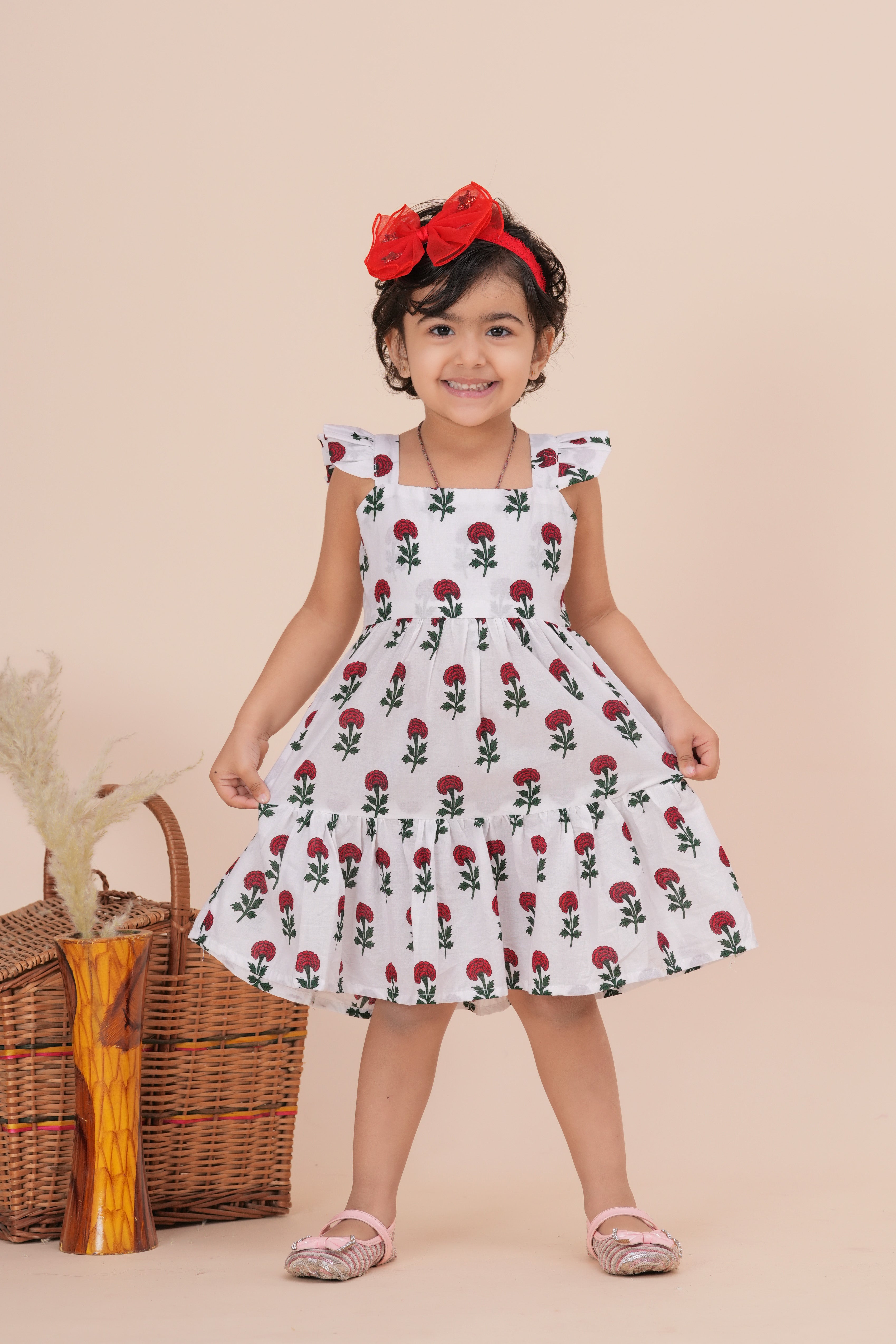 Girls Kids Pure Cotton Sleeveless Flare Dress | Floral Printed One-Piece Dress | Soft Breathable Cotton Outfit for Casual Wear