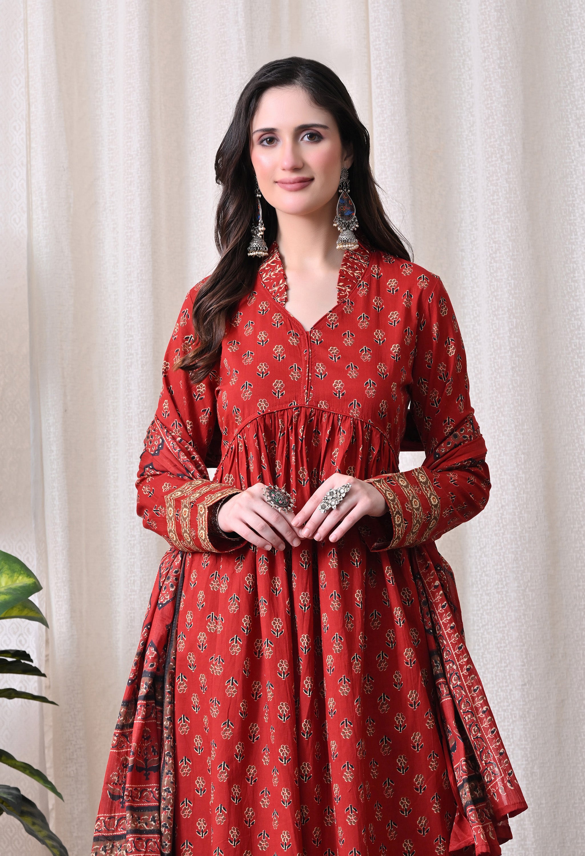 MEERA FAB Women Printed Regular Pure Cotton Anarkali Kurta with Palazzos & with Dupatta