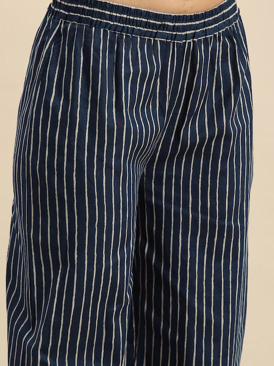 MEERA FAB Women's Cotton Printed Floral Straight Kurta with Palazzo