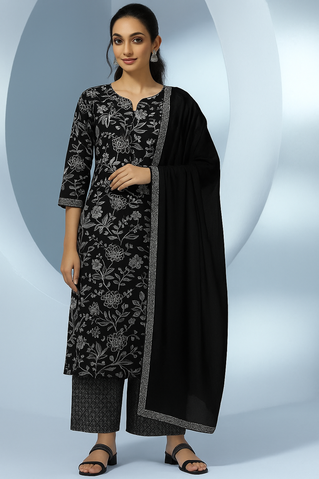 MEERA FAB Womens Pure Cotton Floral Printed Kurta with Palazzo & Dupatta