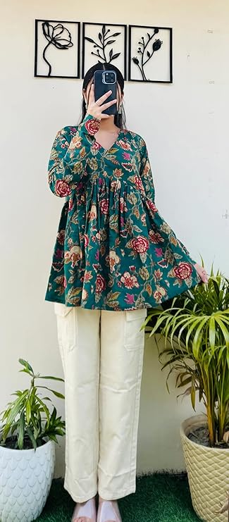 MEERA FAB Cotton Short Kurti Stylish Women's Floral Printed Top