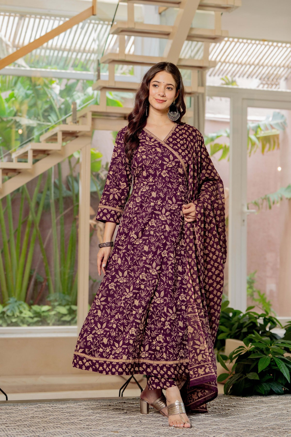 MEERA FAB Women Floral Printed Regular Pure Cotton V NECK Anarkali Kurta with Palazzos & with Dupatta (Copy)