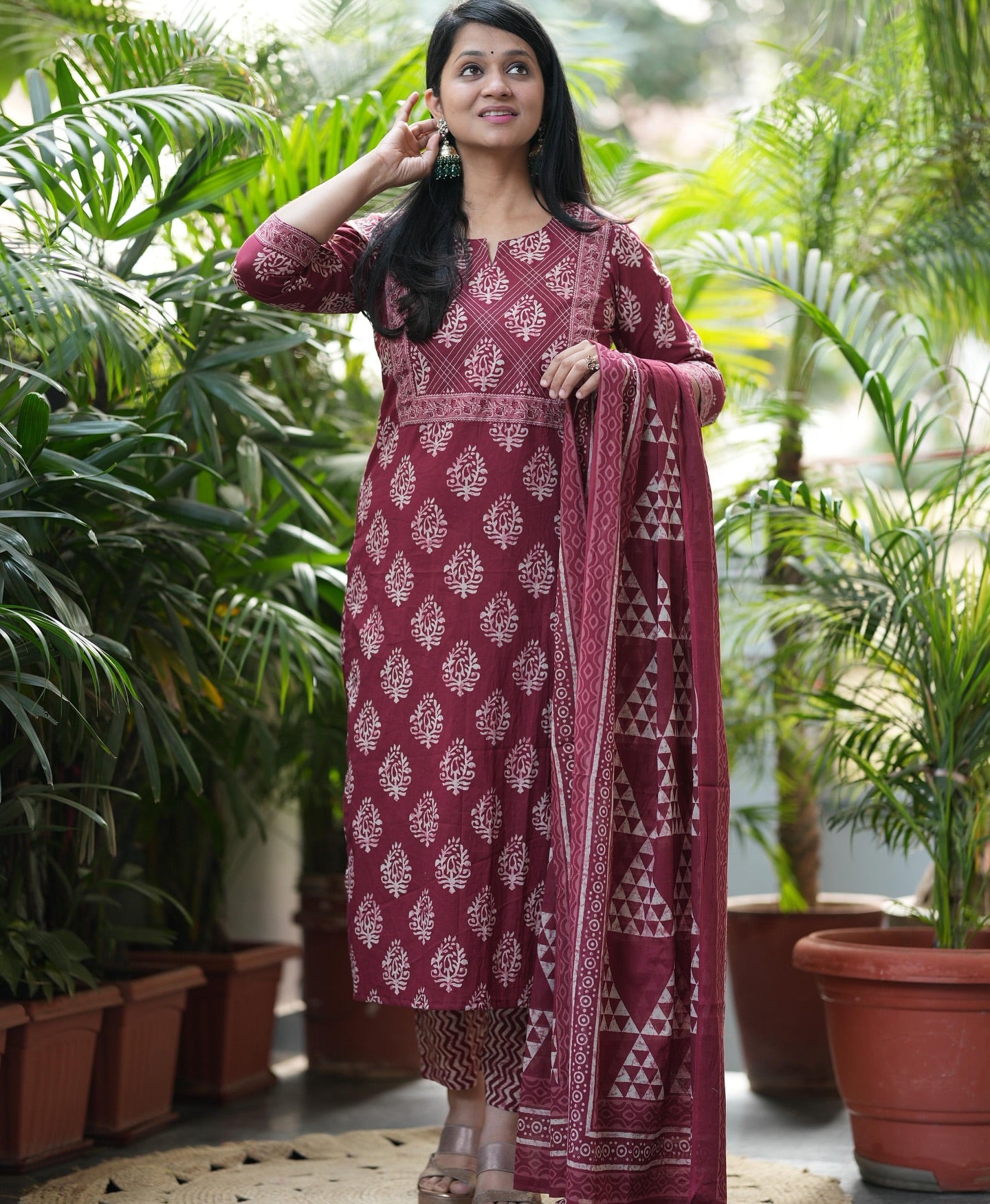 MEERA FAB Women's Pure Cotton Printed Straight Kurta Set with Palazzo Pants & Dupatta