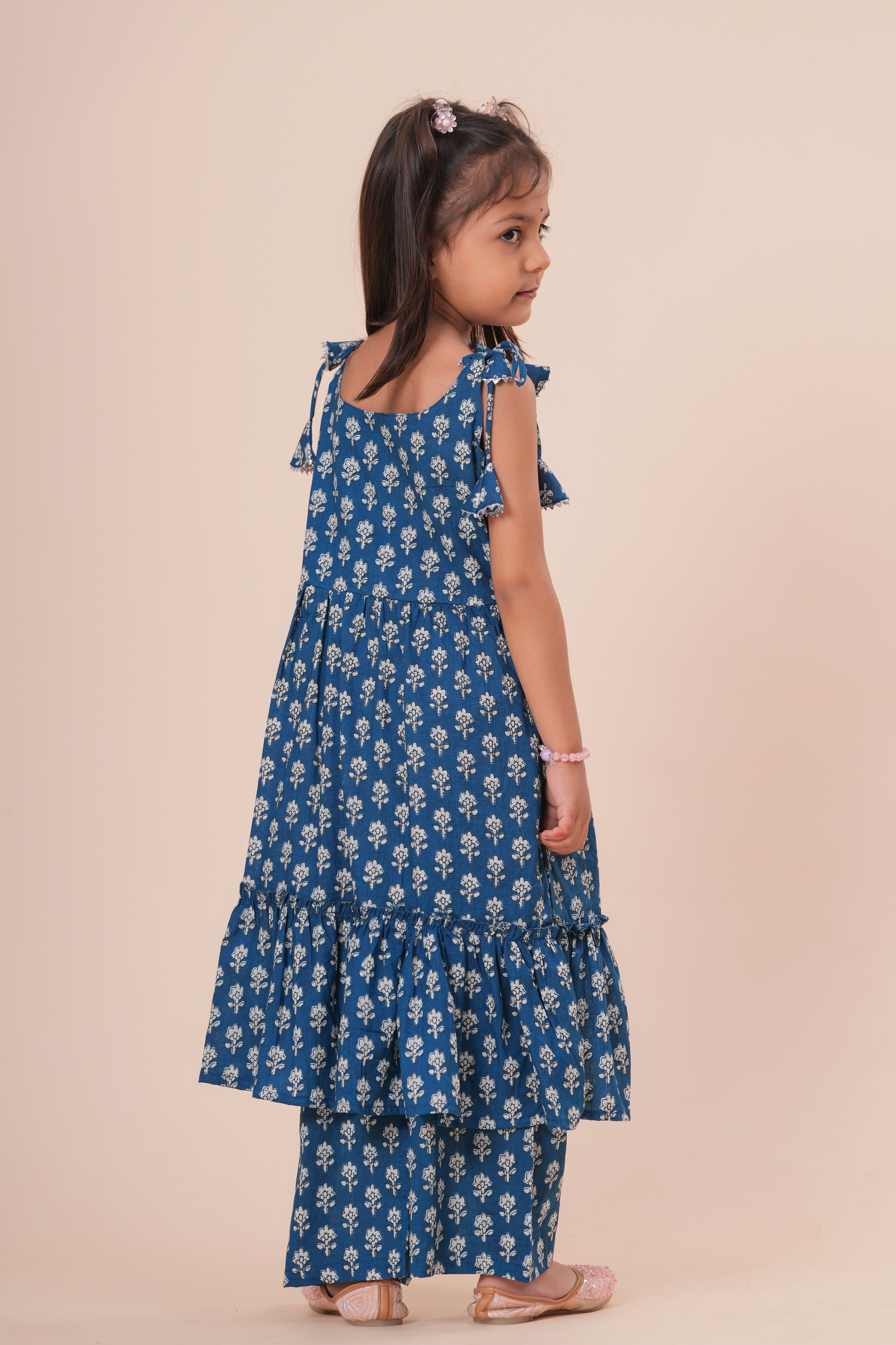 Girls Kids Pure Cotton Sleeveless Kurti with Pant Set | Printed Kurti Top and Palazzo Set | Comfortable Ethnic Co-Ord Outfit