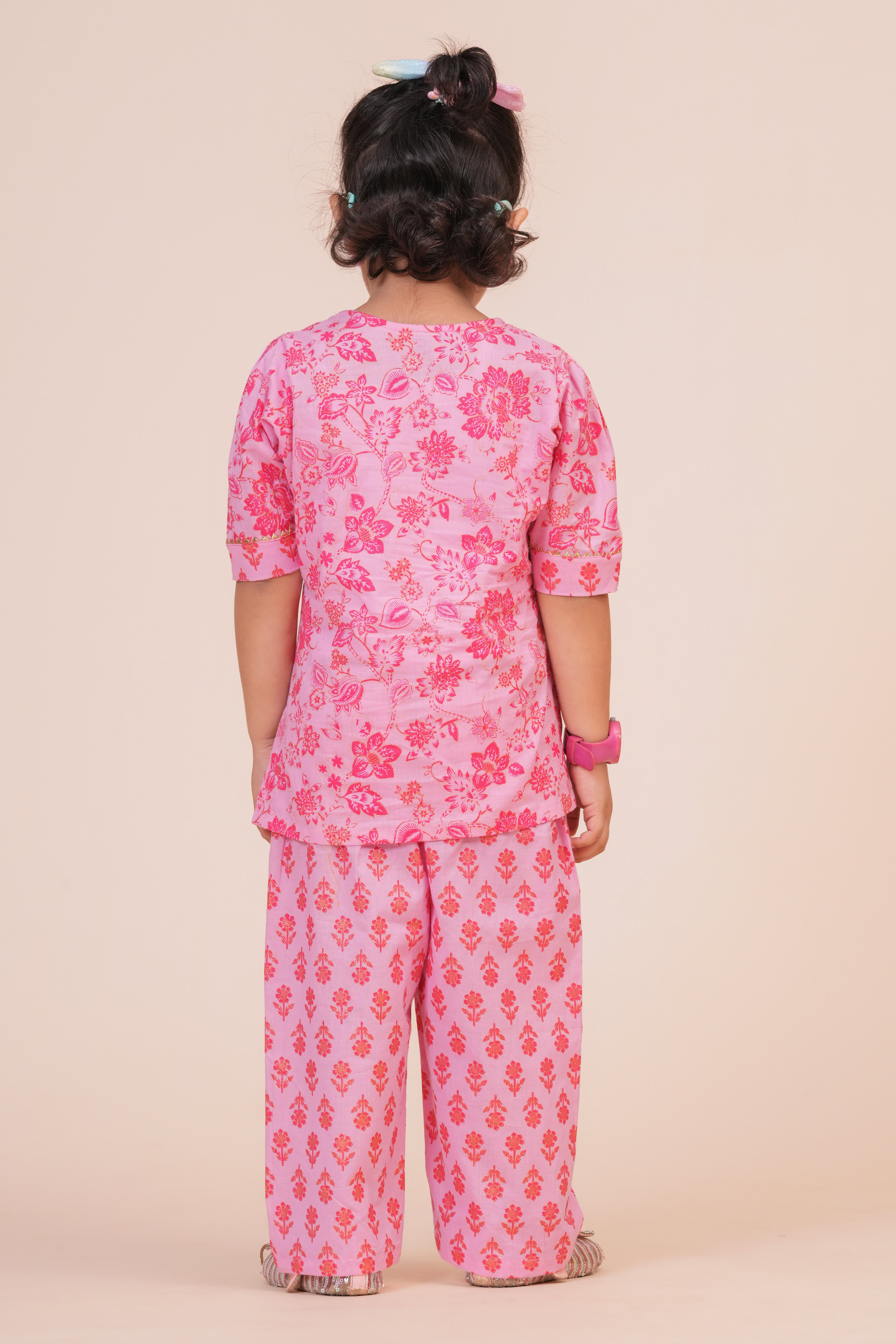 Girls Pure Cotton Top with Pant Set | Floral Printed Half Sleeve Top with Palazzo Pants | Soft Breathable Co-ord Outfit
