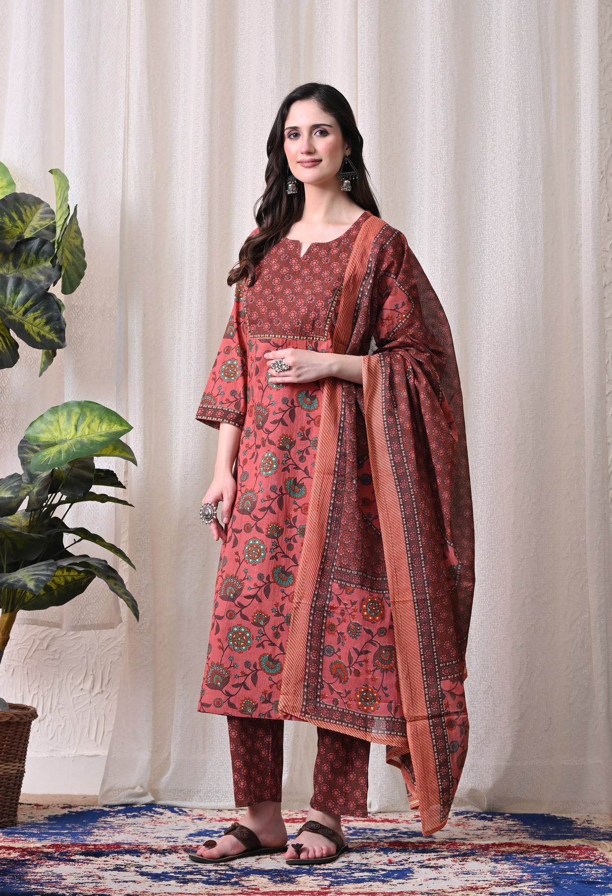 MEERA FAB Women Printed Regular Pure Cotton Straight Handwork Kurta with Palazzos & with Dupatta (Copy)