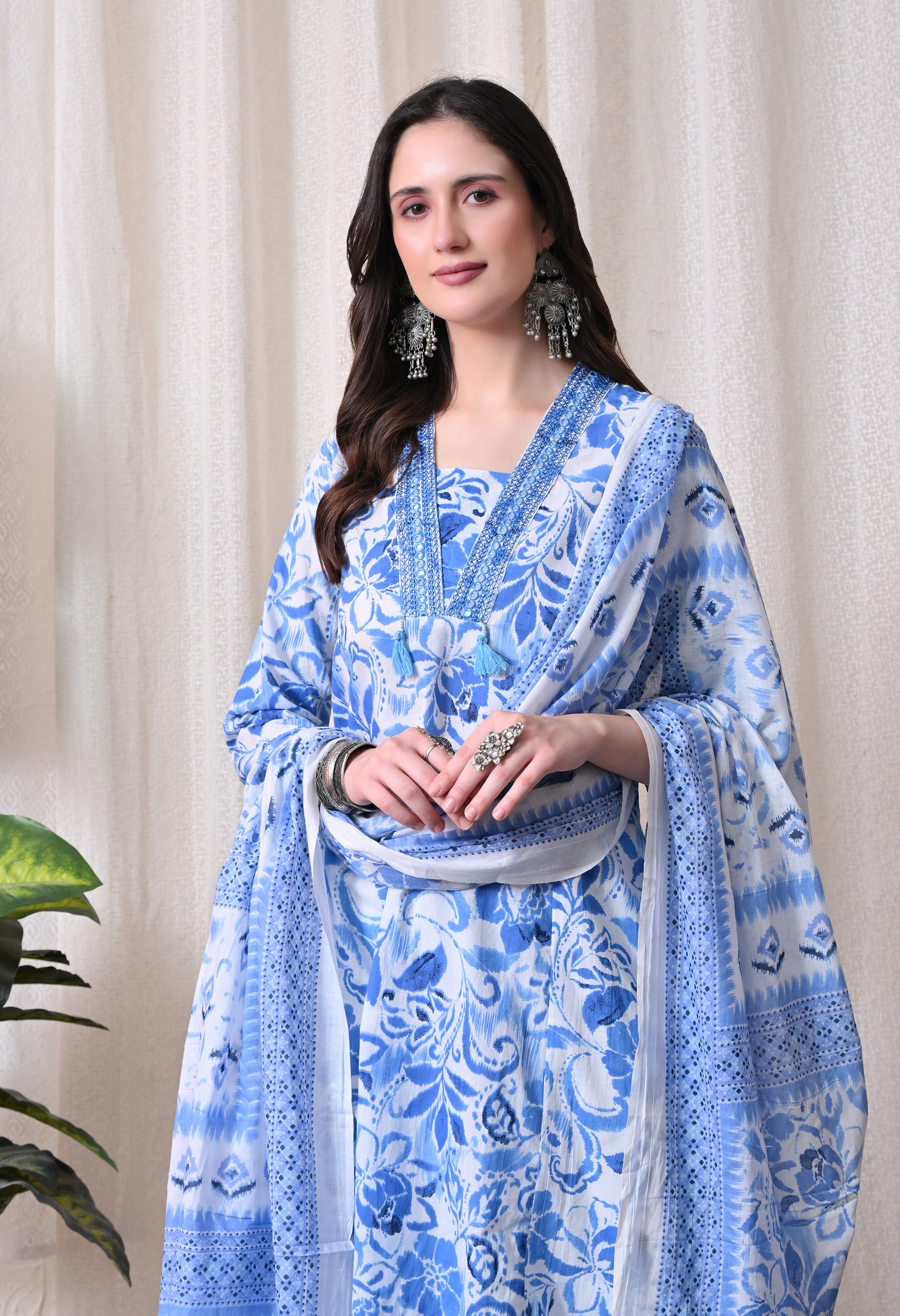 MEERA FAB Women Floral Printed Regular Pure Cotton Anarkali Kurta with Palazzos & with Dupatta