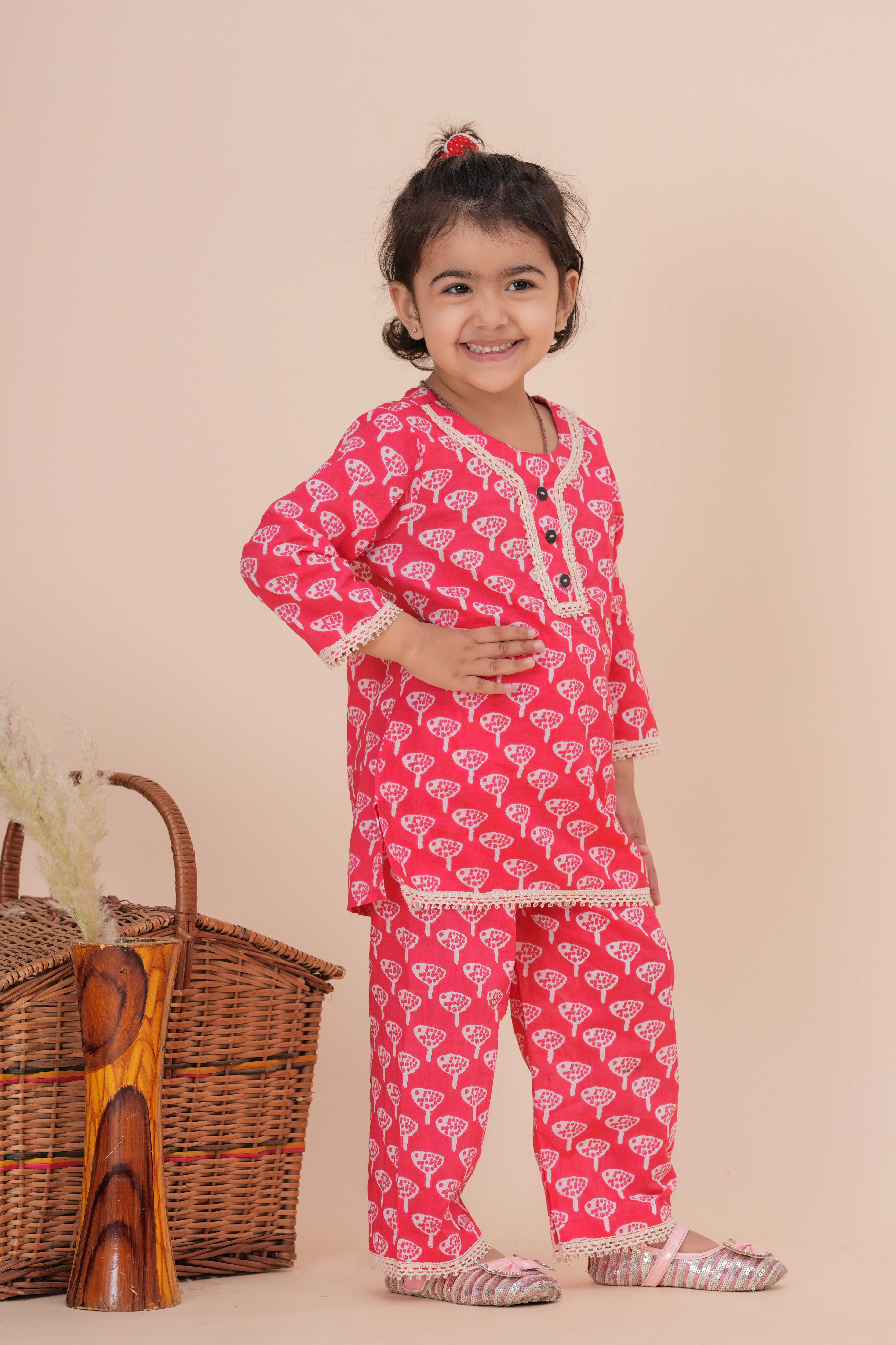 Girls Kids Pure Cotton Top and Pant Set | Printed Full Sleeve Top with Palazzo Pants | Soft Breathable Co-Ord Outfit