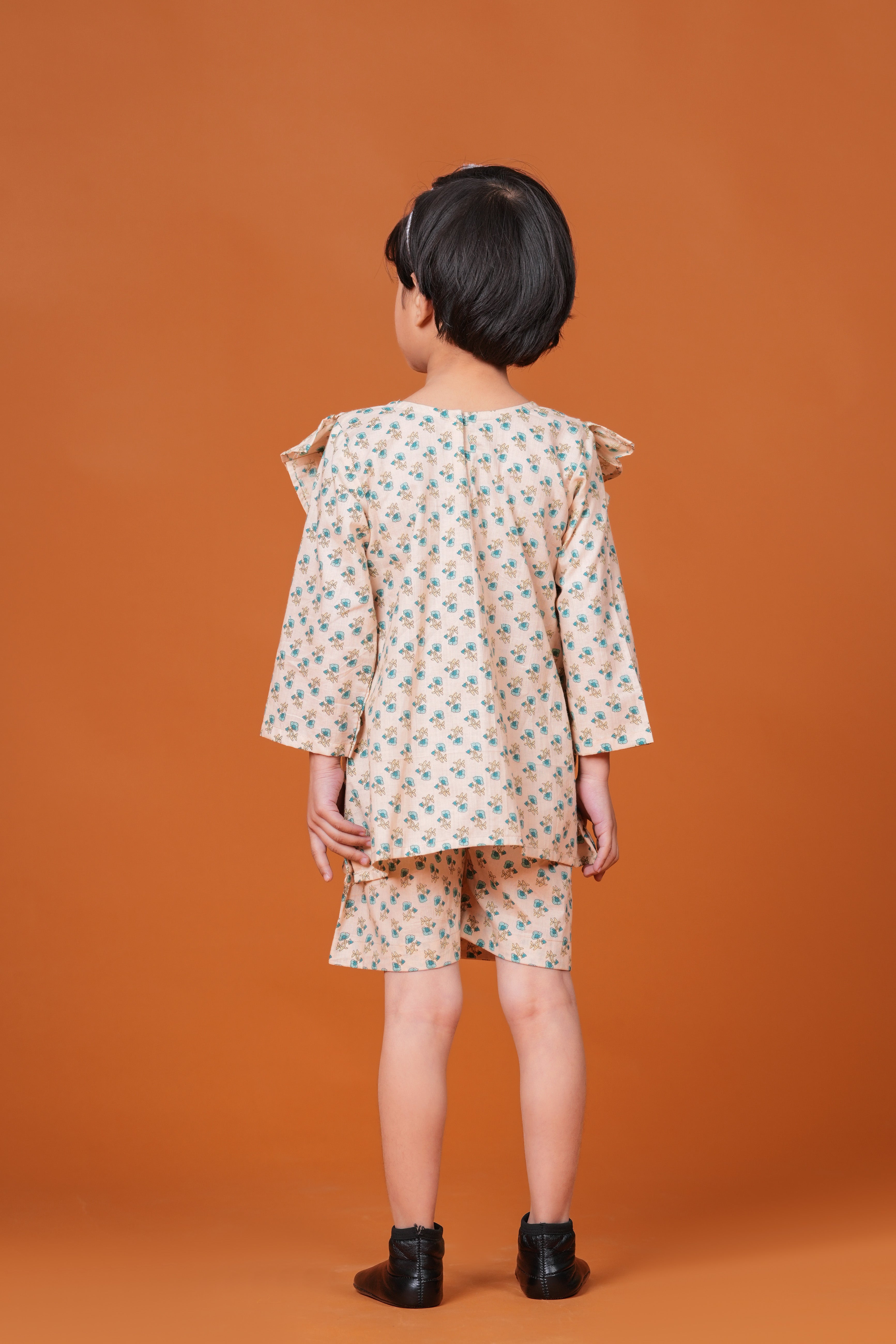 Girls Pure Cotton Top with Short pant Set | Floral Printed Full Sleeve Top with Short pants | Soft Breathable Co-ord Outfit
