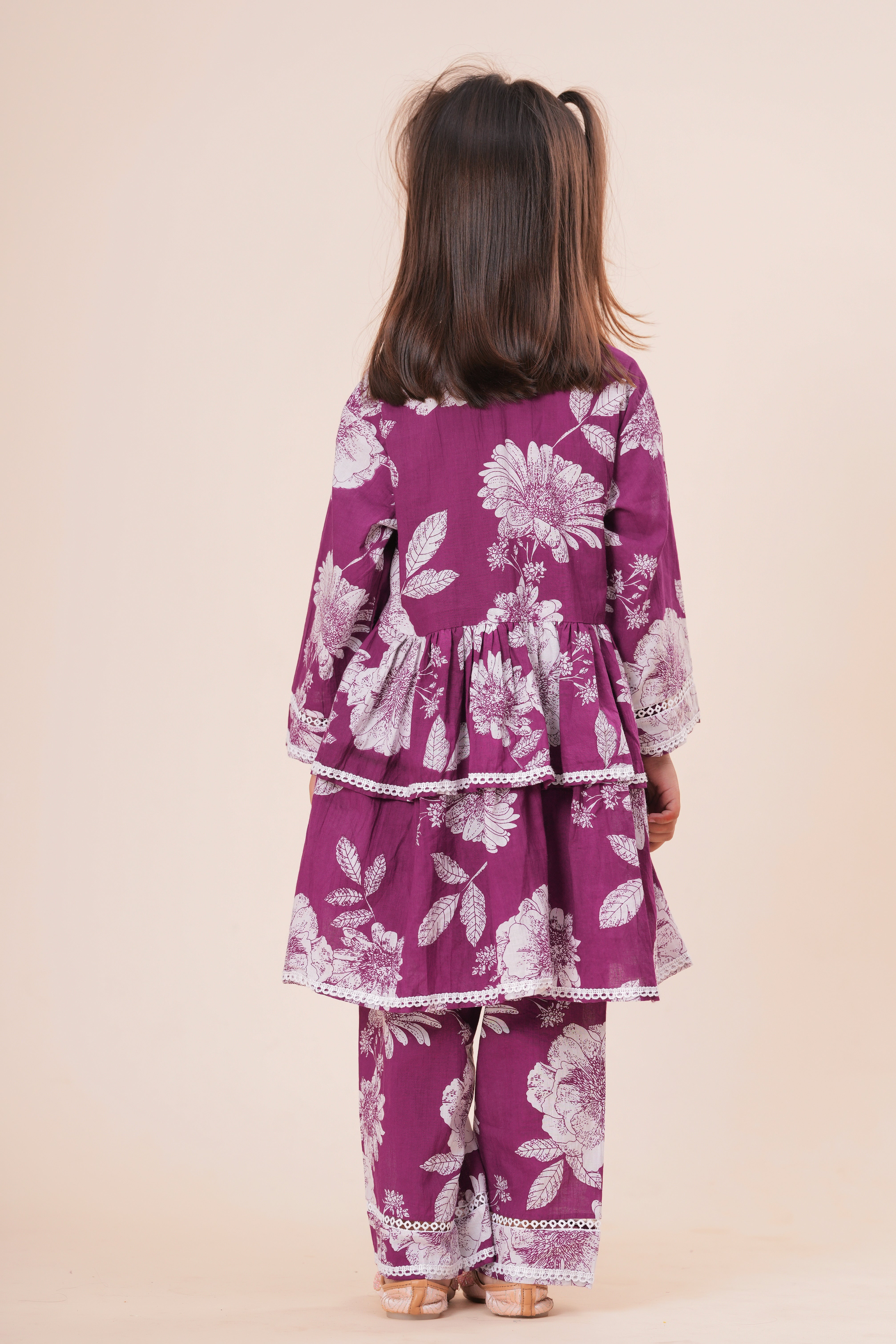 Girls Kids Pure Cotton Full Sleeves Top with Pant Set | Floral Printed V-Neck Co-Ord Set | Soft Breathable Top and Bottom Outfit