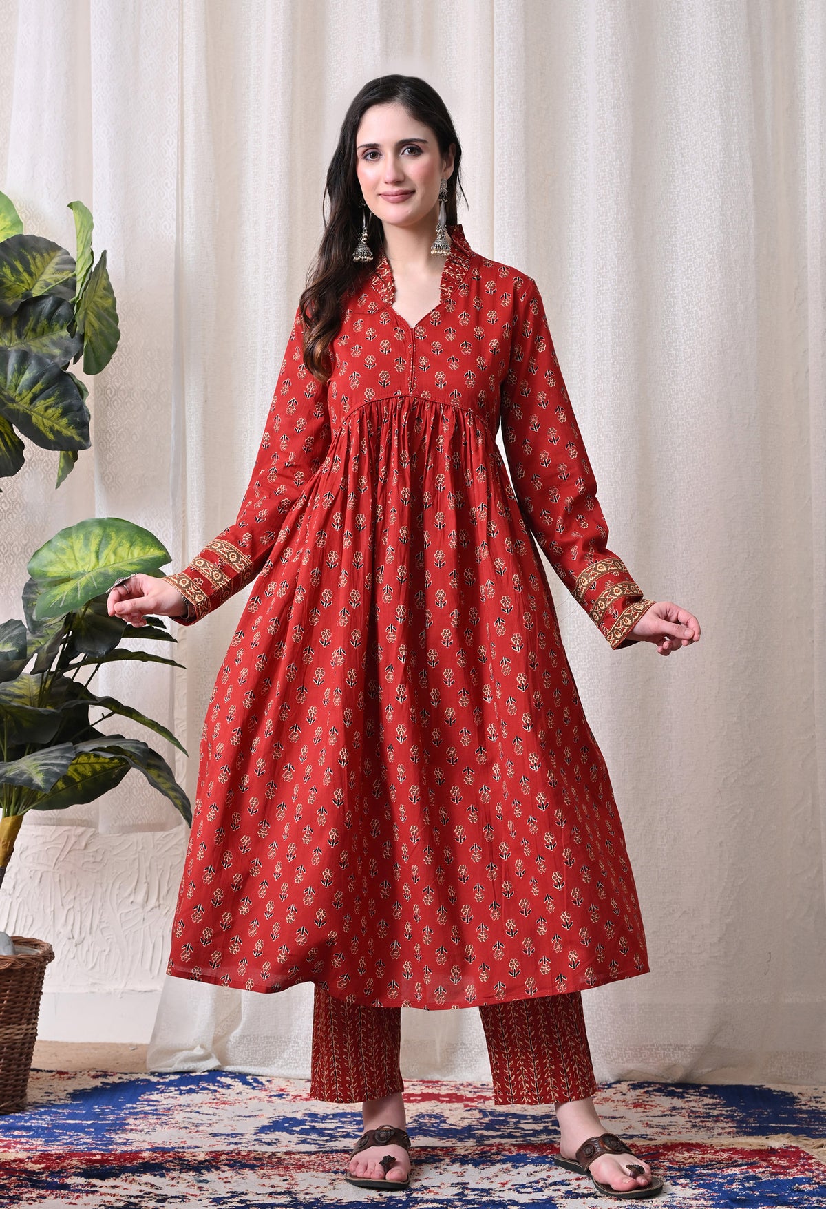 MEERA FAB Women Printed Regular Pure Cotton Anarkali Kurta with Palazzos & with Dupatta
